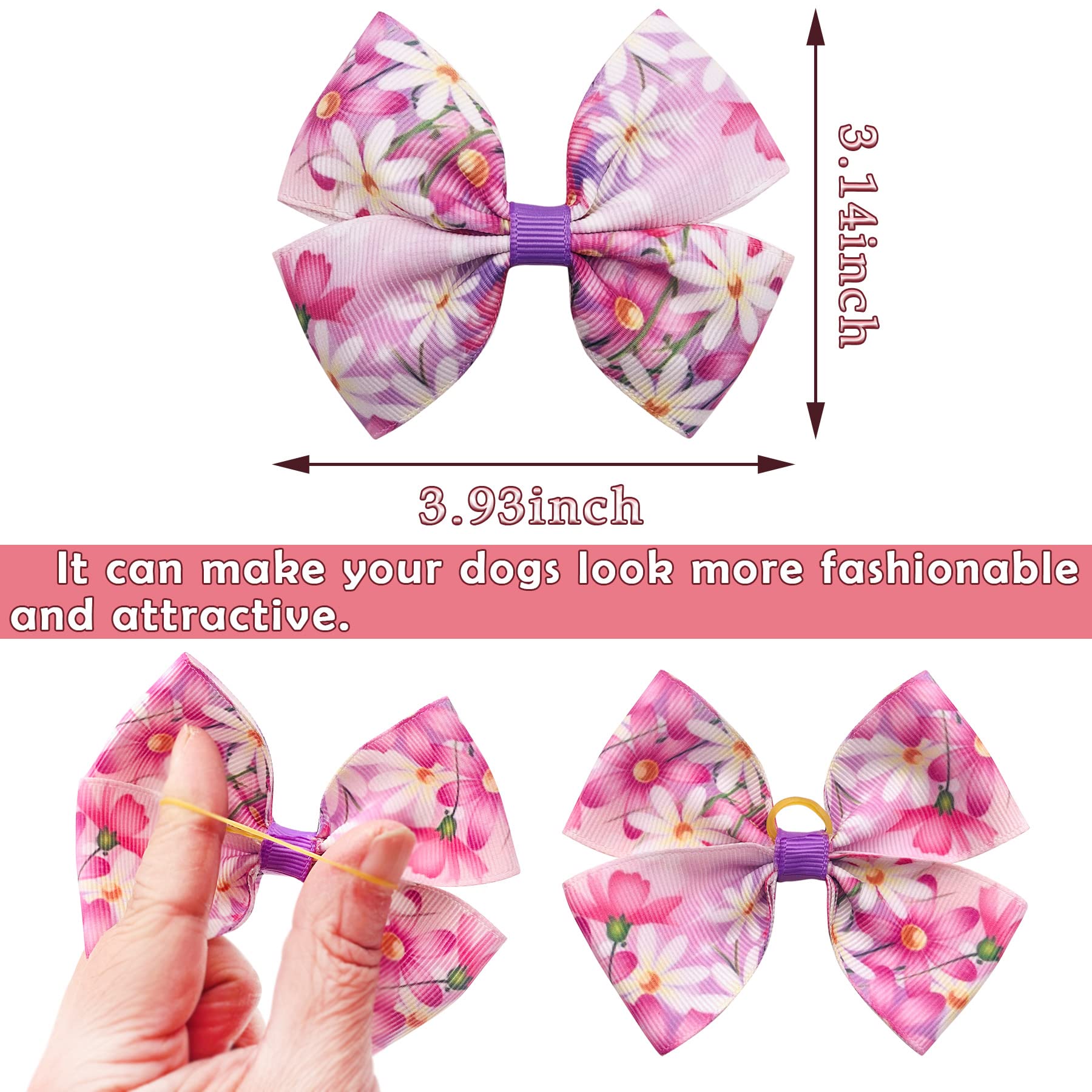 Jpgdn 24Pcs/12 Pairs 4'' Big Dog Hair Bows For Large Dogs Floral Bowknot Topknot Girl Pink Grooming Hair Accessories