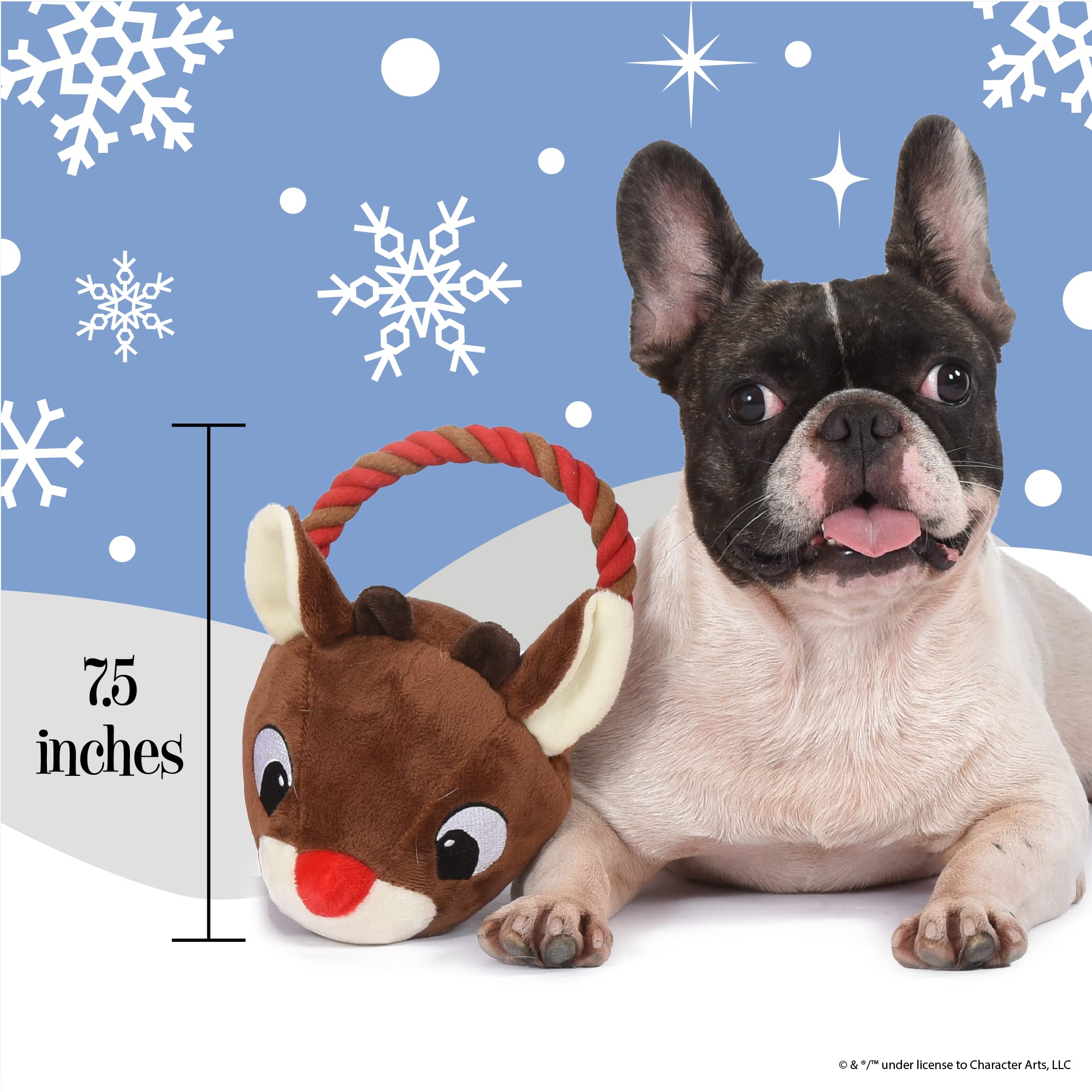 Rudolph The Red Nosed Reindeer Rope Head Dog Toy - Plush, Chew, Tug | Christmas Dog Toy For Light To Medium Chewers - Tug Of War, 7.5 Inches