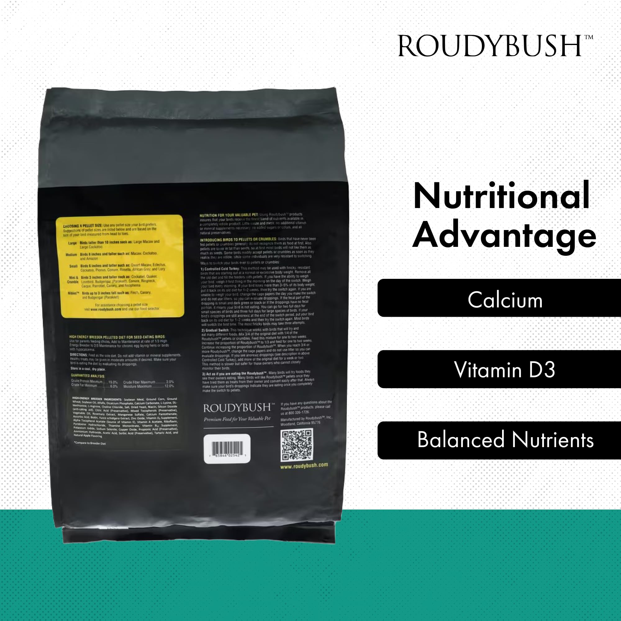 Roudybush High Energy Breeder Food for Breeding & Weaning Birds - Scientifically Formulated Bird Feed - Bird Food Pellets w/ Cor