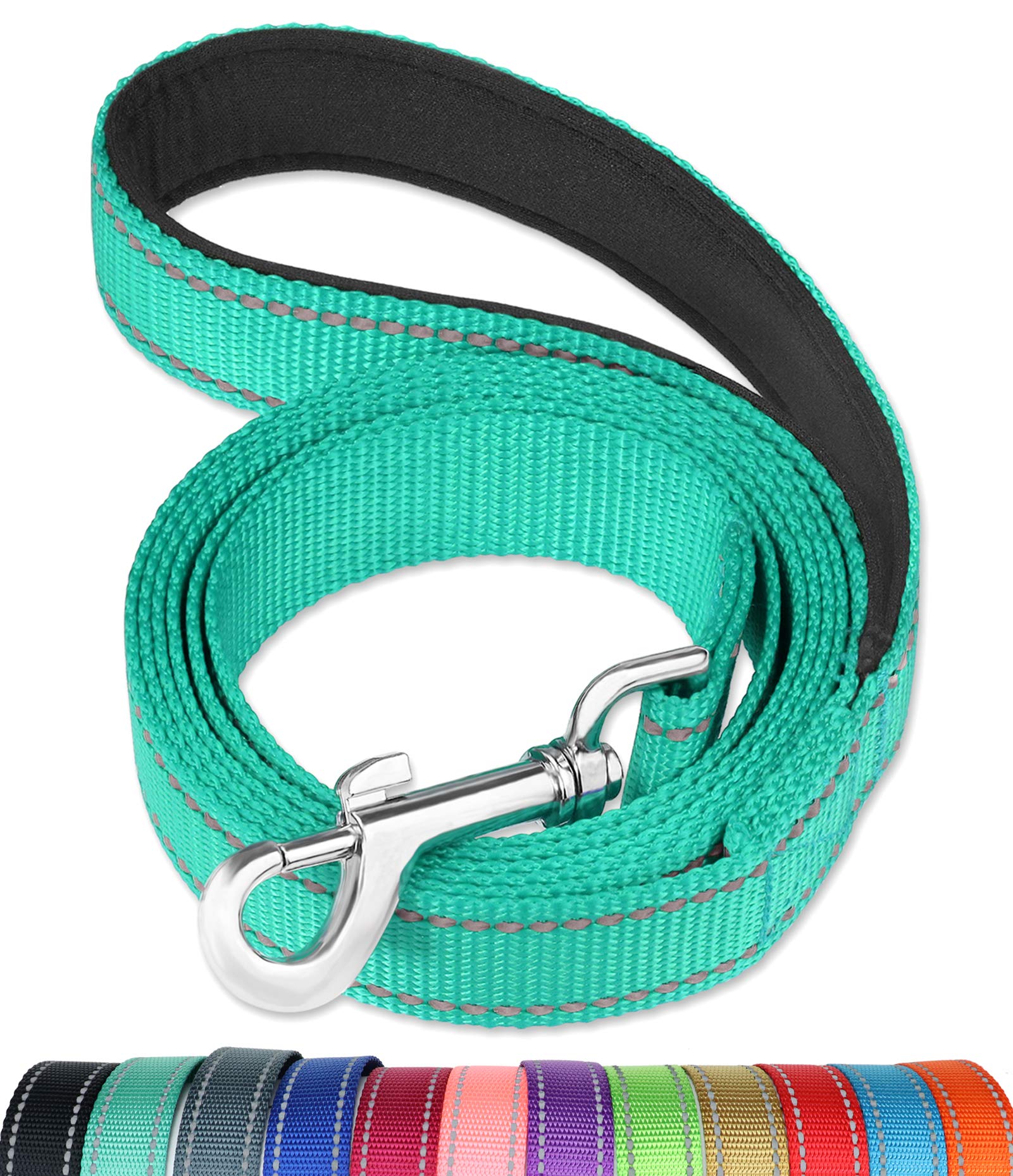 Funtags 4Ft Reflective Dog Leash With Soft Padded Handle For Training,Walking Lead For Large & Medium Dog,1 Inch Wide,Turquoise