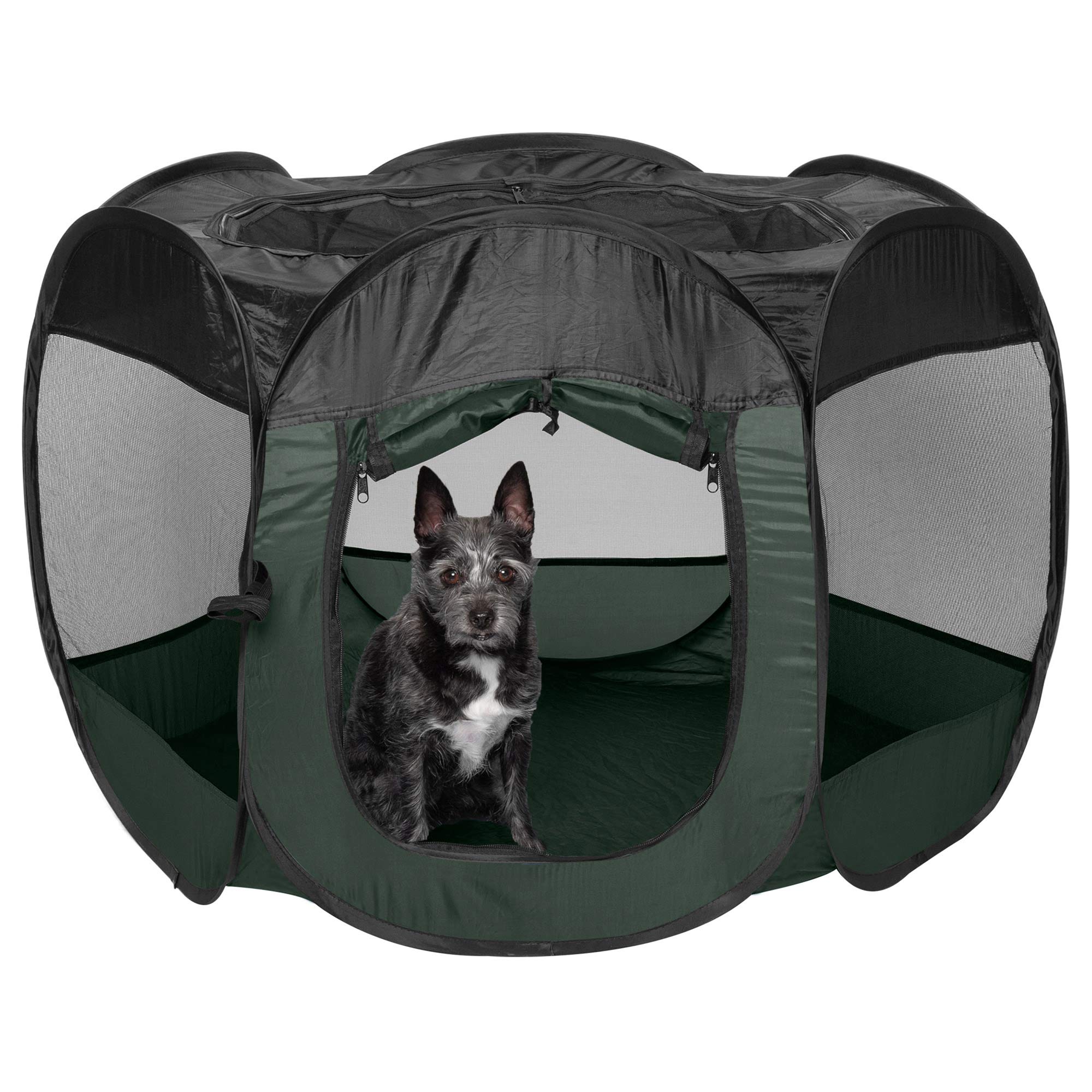 Furhaven Portable Dog Playpen Cat Tent, Pet playground/kennel foldable indoor outdoor zippered puppy crate - Hunter Green, Small