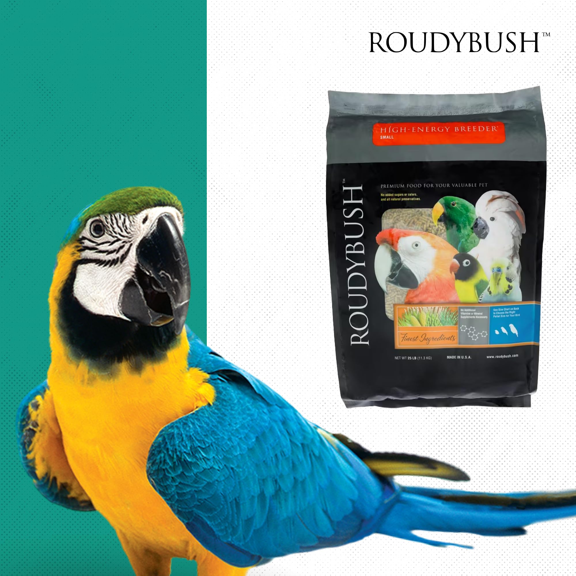 Roudybush High Energy Breeder Food for Breeding & Weaning Birds - Scientifically Formulated Bird Feed - Bird Food Pellets w/ Cor