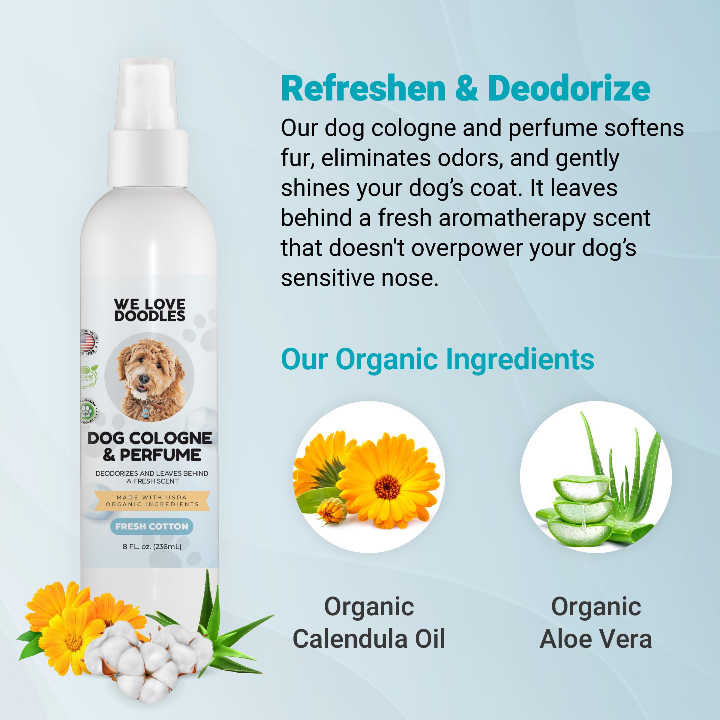 Dog Cologne & Perfume, Deodorizing, Organic, Made In USA, Long Lasting After Bath, Deodorant For Smelly Dogs, Pawfume For Pets,