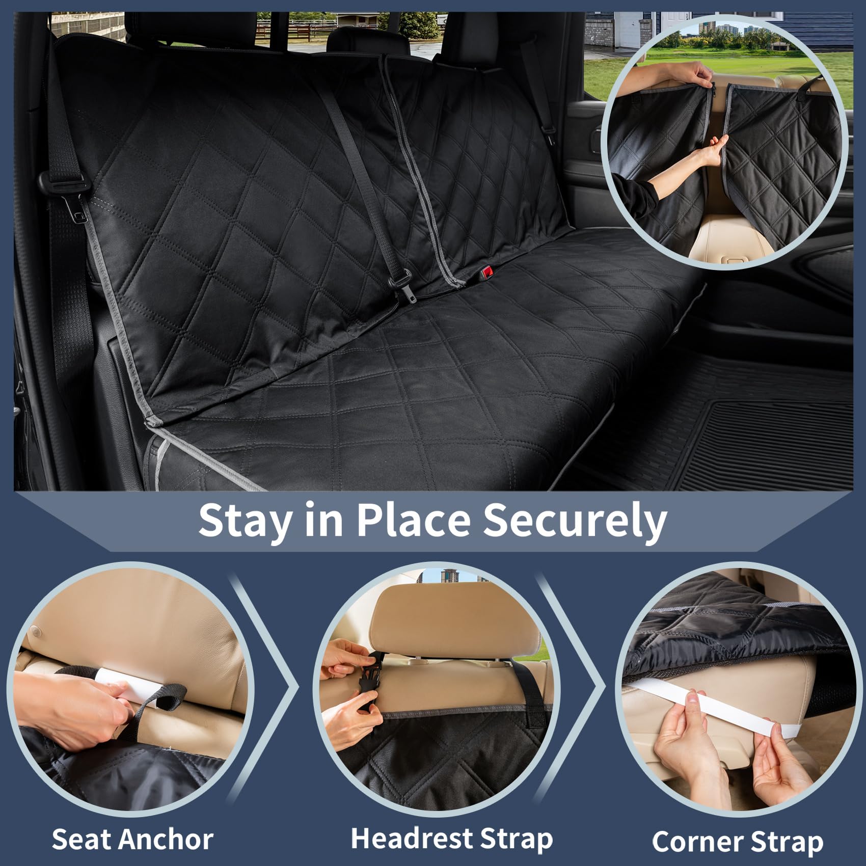 Zq Trucks Dog Car Back Seat Cover For Ram1500/F150/Gmc Sierra/Tacoma/Chevrolet Silverado, Access For Middle Seatbelt, Waterproof