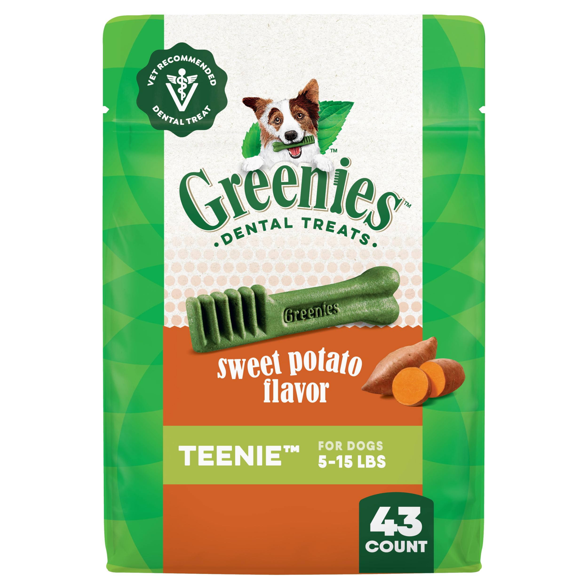 Greenies Teenie Natural Dog Dental Treats, Sweet Potato Flavor, 12 oz. Pouch (43 Treats)
