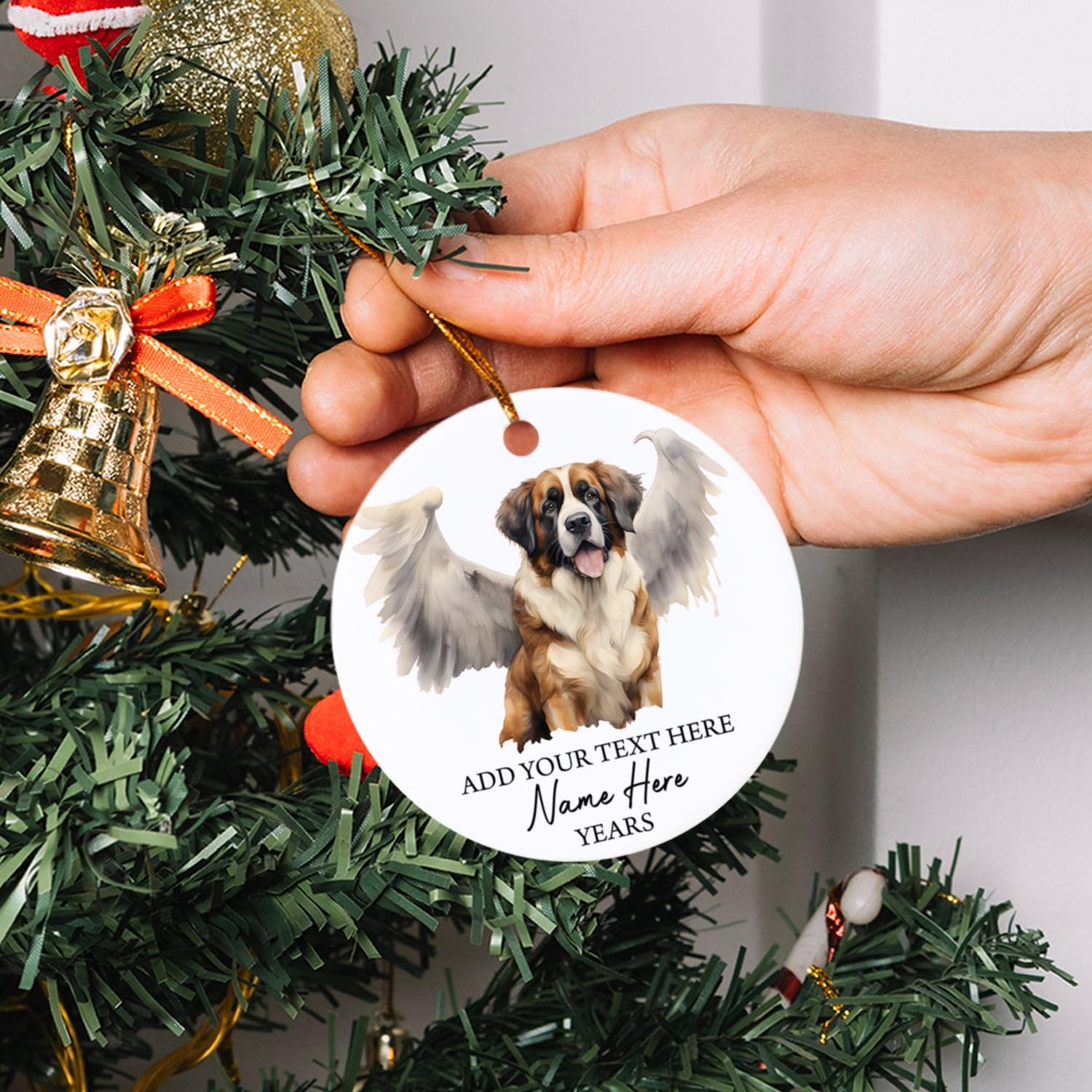 Saint Bernard Dog Memorial Christmas Ornament, Personalized Saint Bernard Dog Angel Ornament For Christmas Tree, Loss Of Dog Sympathy Gift For Pet Owners, Custom Text Name & Year Xmas Ornaments