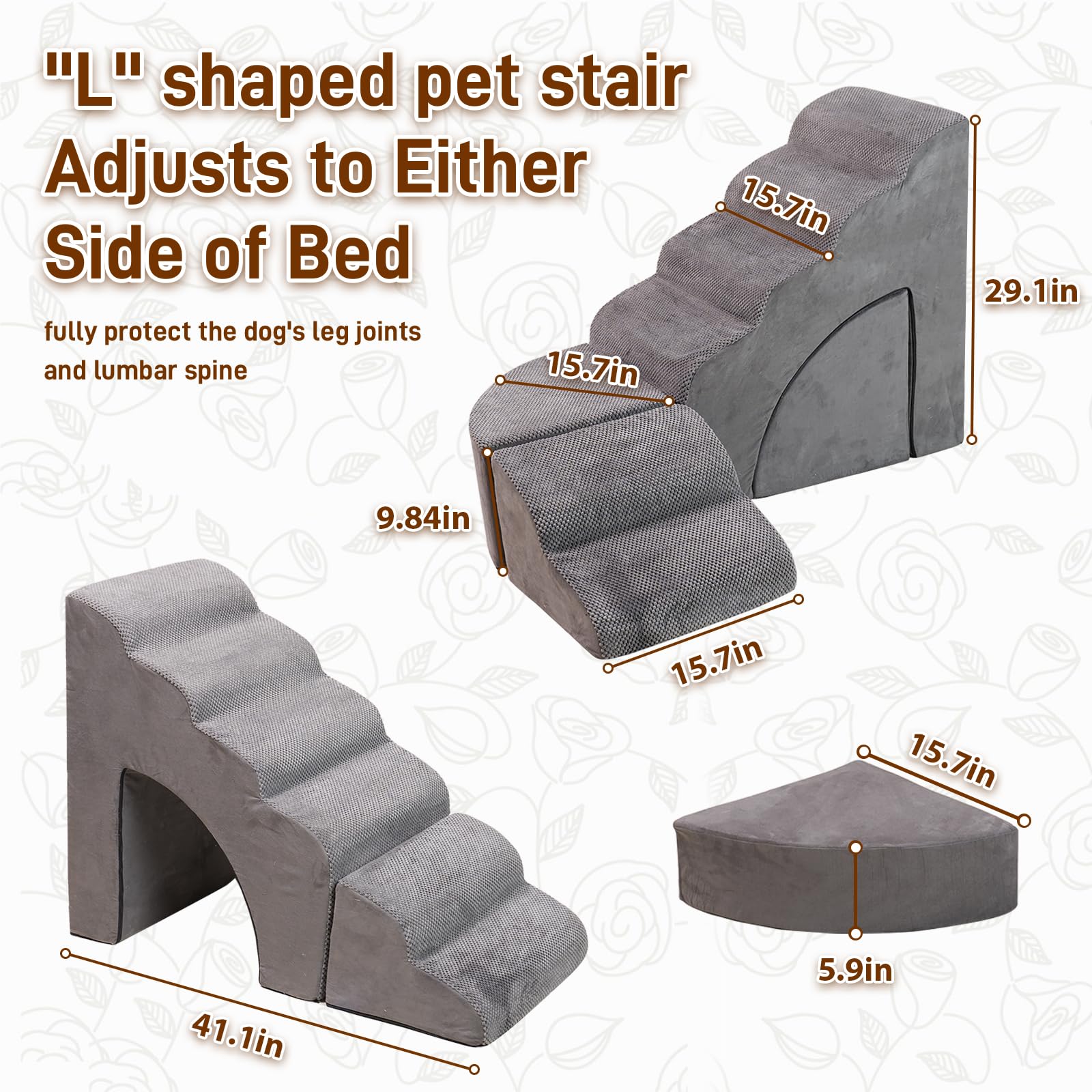Foam Dog Stairs & Steps Ramps for High Beds 25-30 inches High Tall, LitaiL 6 Step Pet Stairs Steps for High Beds 30 inch Large D