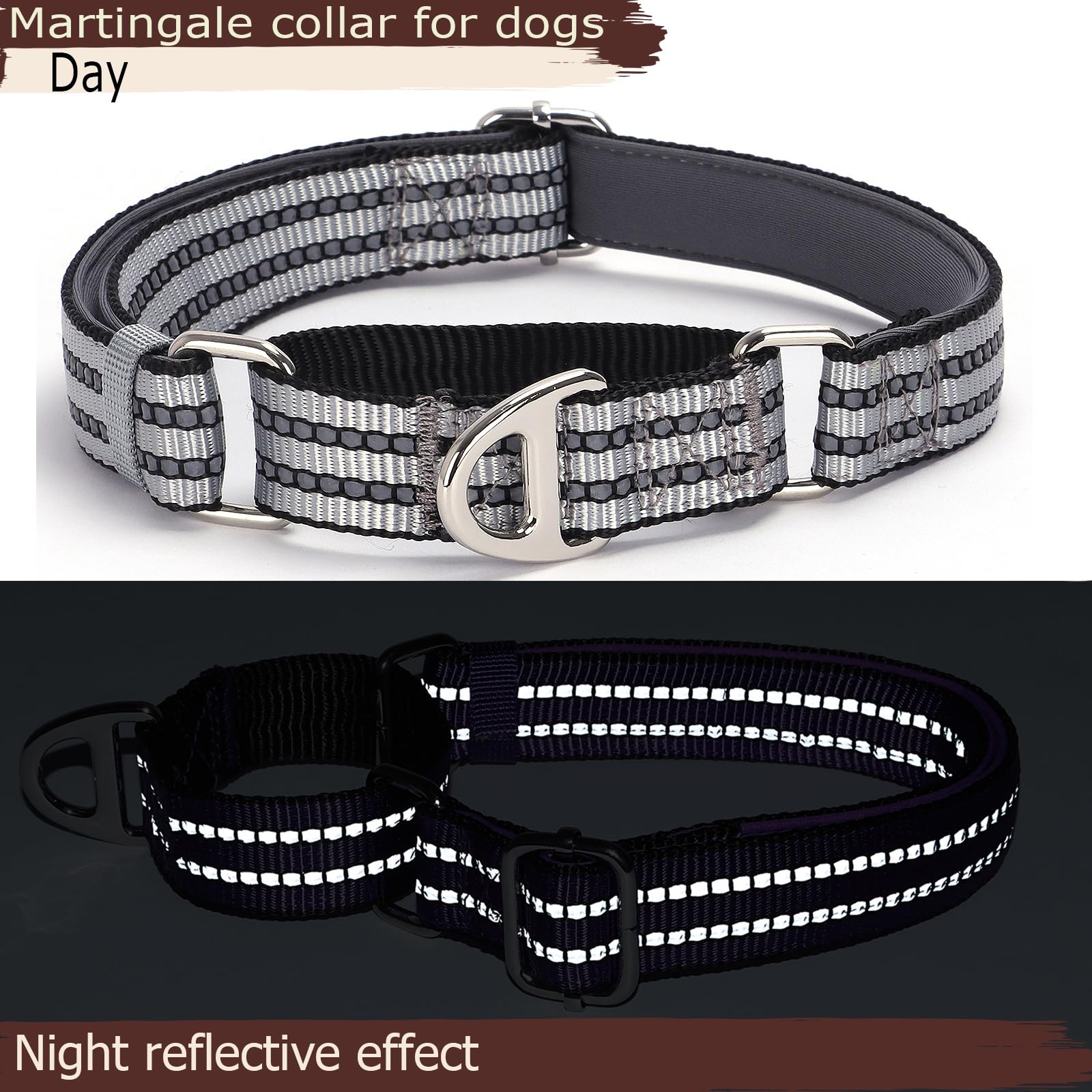 Martingale Dog Collars For Large Dogs, Reflective Nylon No Pull Choke Collar With Padded Comfort & Adjustable Safe Dog Collar No