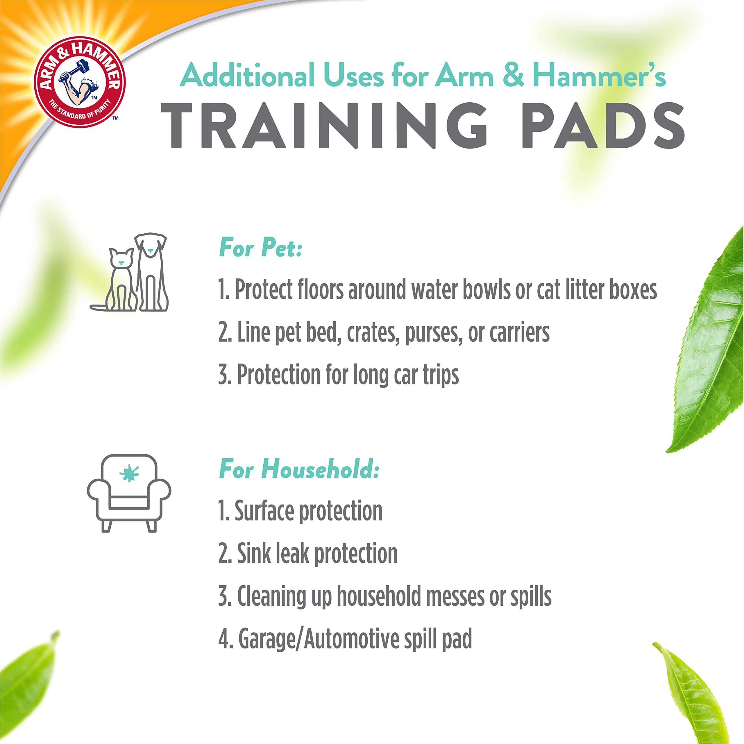 Arm & Hammer Pet Training Pads - 8Ct Dog Training Pads with Super Absorbing Green Tea and Baking Soda for 2X The Odor Control -