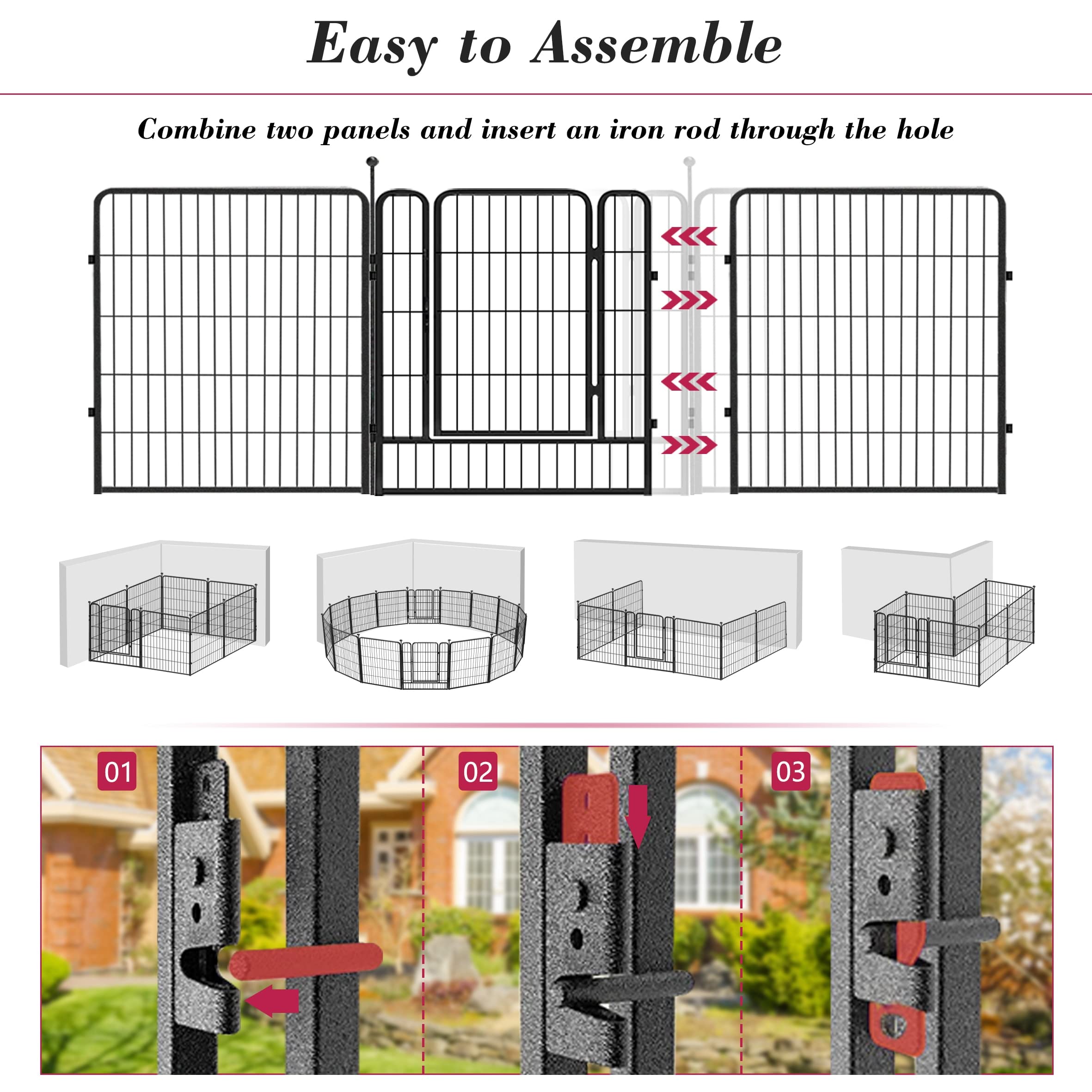 Jhsomdr Dog Playpen 32 Inch 36 Panels Indoor Outdoor Dog Pen For Medium/Small Dogs Heavy Duty Metal Dog Fence Outdoor For Yard,