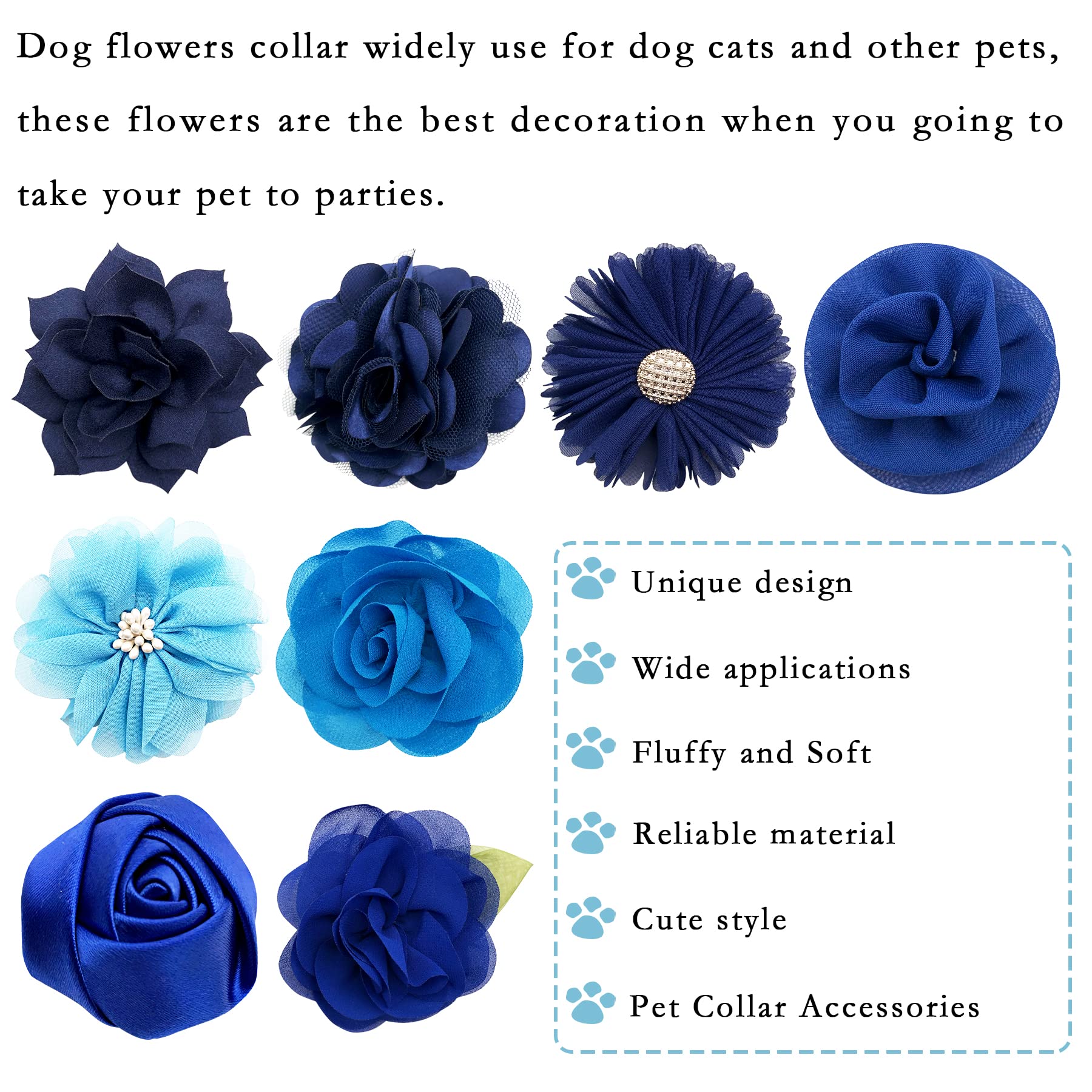 Pet Show 12Pcs Blue Dog Collar Bows And Flowers Attachment For Girls Boys Puppies Cats Small Medium Dogs Collars Embellishment D