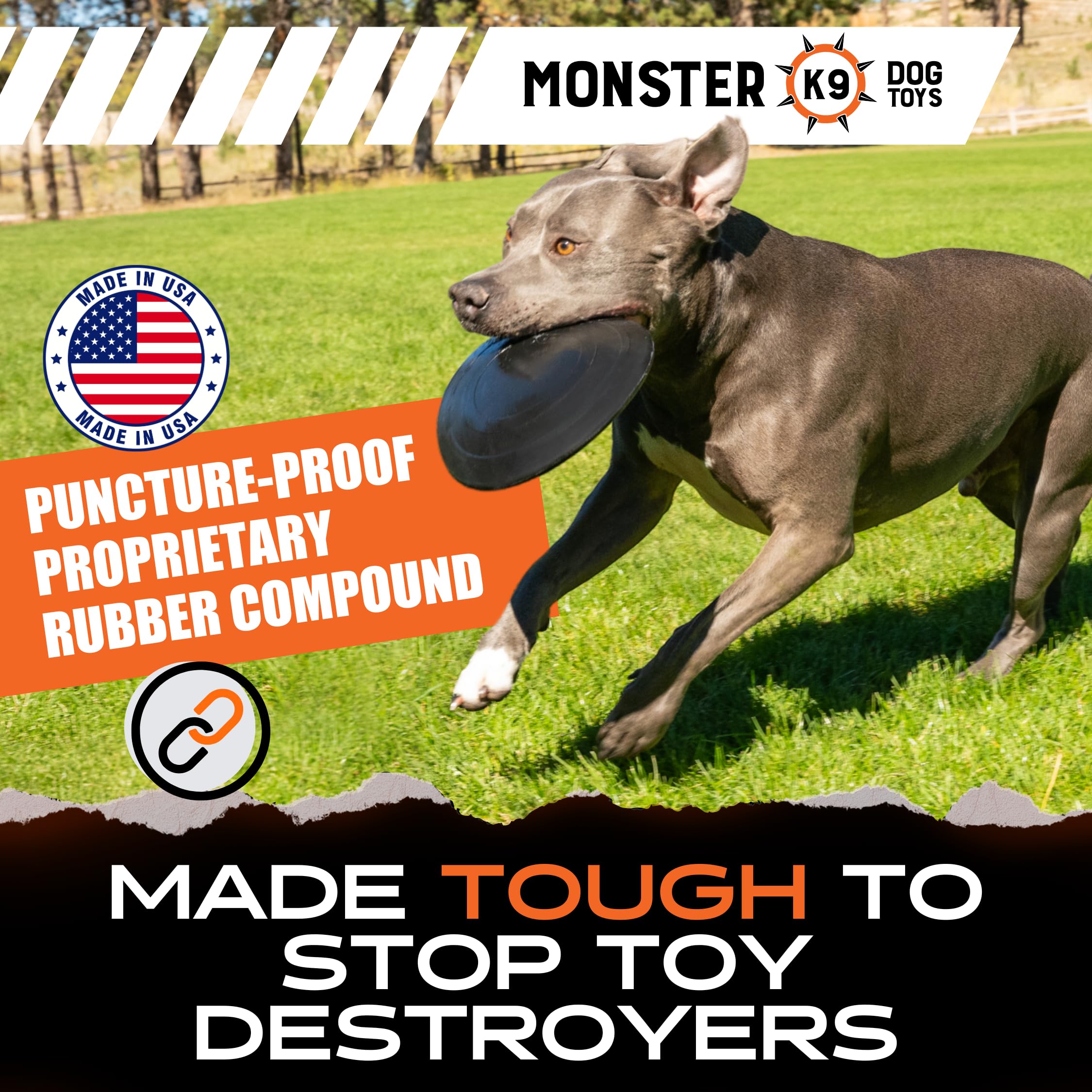 Monster K9 Hardcore Durable Aero Disc - Made In Usa - Medium & Large Breeds - Ultra Durable For Aggressive Chewers - Heavy Duty Chew, Tug, & Fetch Dog Toy - 8.25'