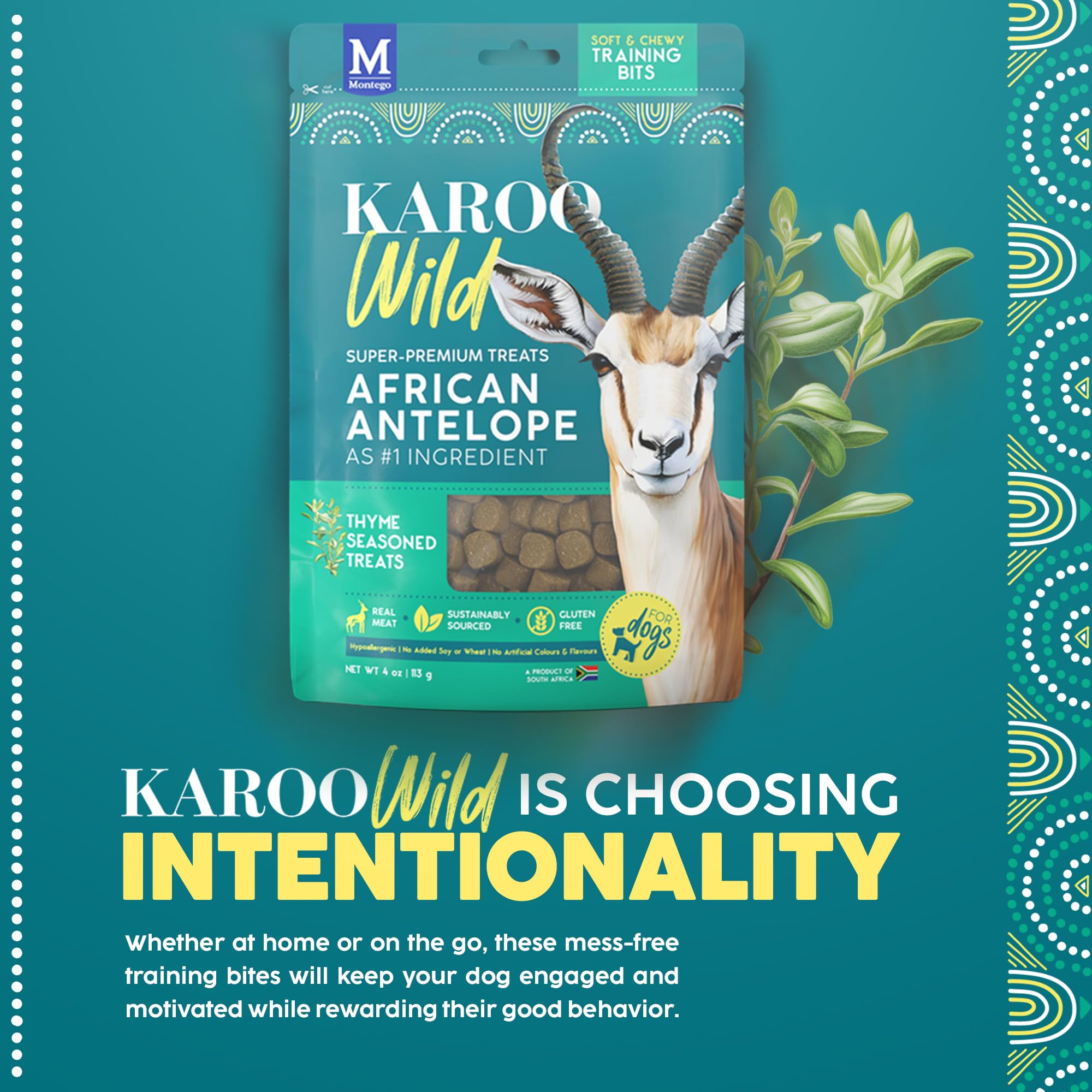 Karoo Wild Training Bits Thyme Seasoned Treats for Dogs - 4 oz - Soft & Chewy Protein Bits Made with African Antelope - Great fo