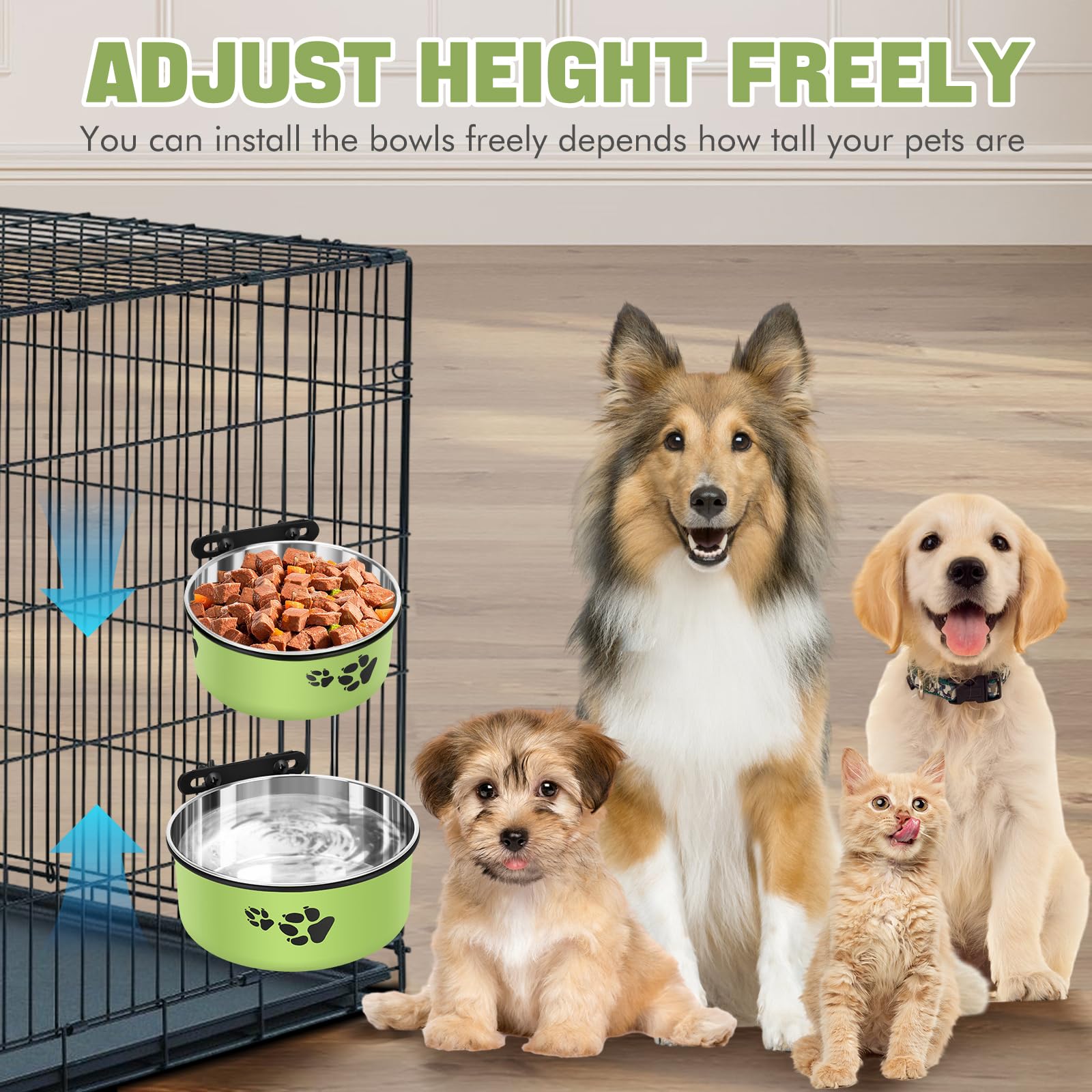 Dog Crate Bowls, ShineMe 34oz & 25oz Stainless Steel Dog Kennel Bowls for Crates, Spill Proof Dog Dishes That Attach to Crate Ke