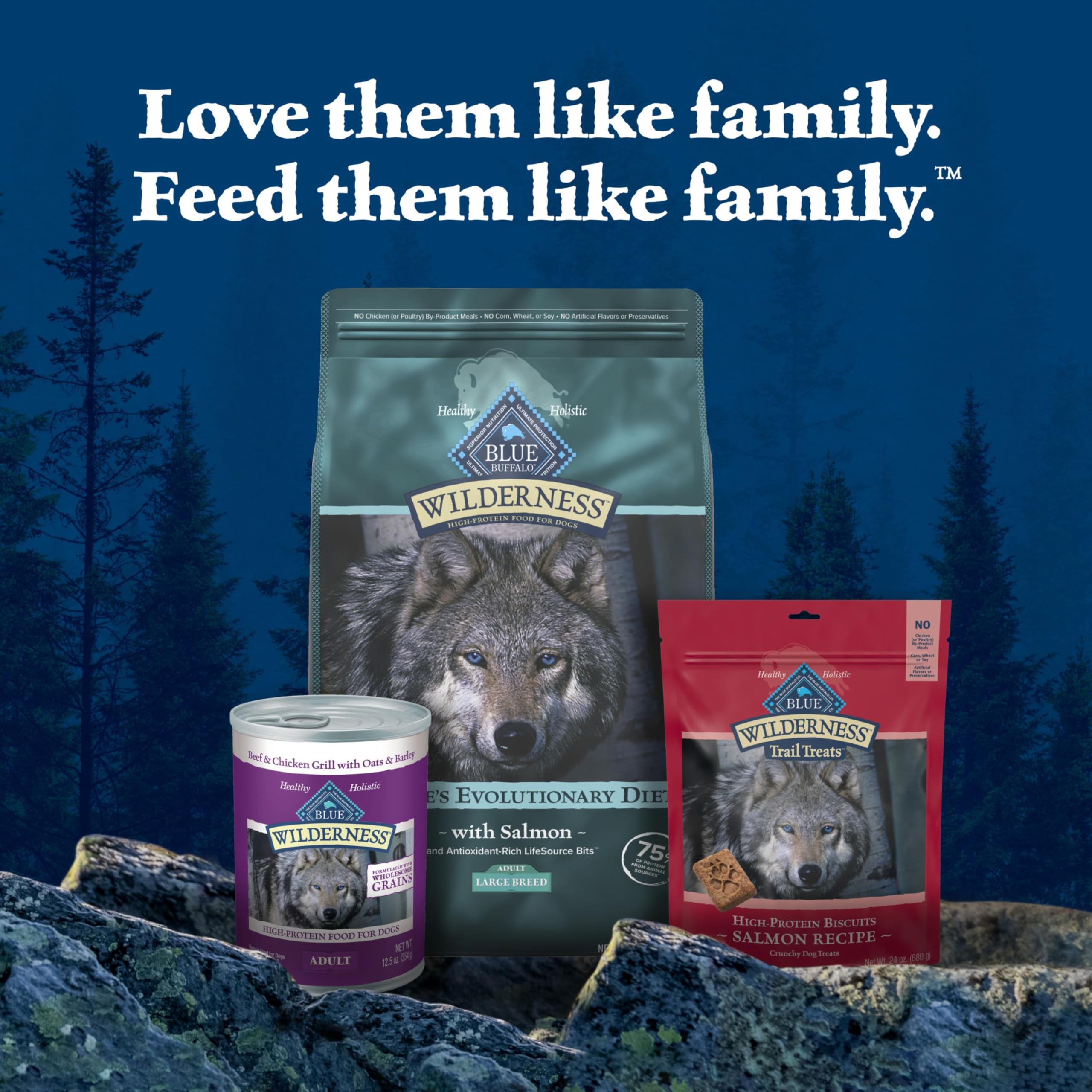 Blue Buffalo Wilderness Natural High-Protein Dry Food for Adult Dogs, with Wholesome Grains, Salmon, 28-lb bag.
