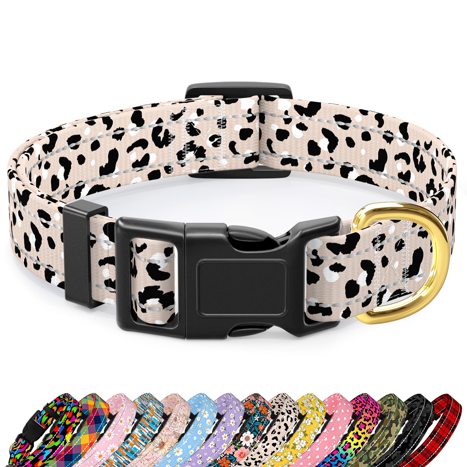 Tmoodel Reflective Dog Collar For Extra Small Dogs, Cute Leopard Style Adjustable Heavy-Duty Nylon Puppy Collar For Boy And Girl