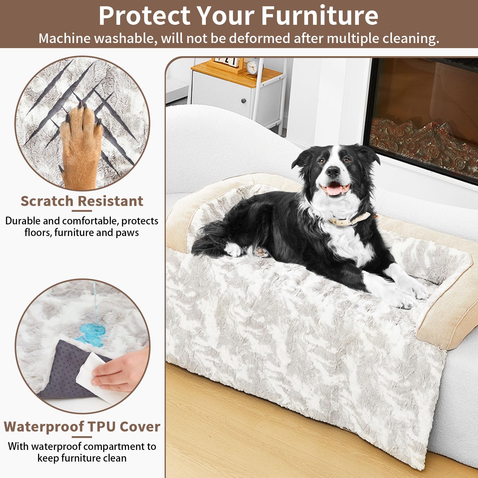 Hapyclaw Calming Dog Couch Bed Mat, 31X28 Inch Waterproof Fluffy Sofa Cover, Furniture Protector With Handle, Removable And Wash