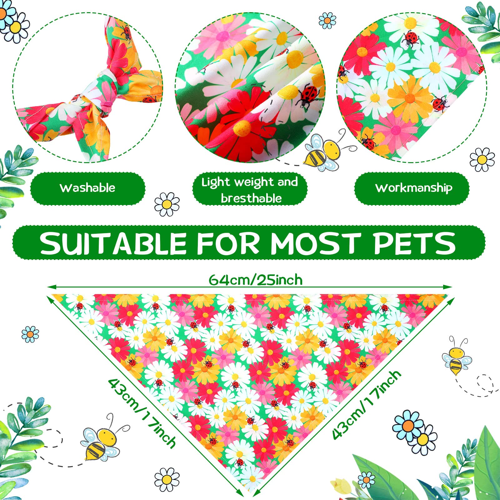 Weewooday 20 Pcs Spring Dog Bandanas Bulk Adjustable Spring Dog Bandanas Bibs Scarf Bib Washable Triangle Doggy Kerchief For Sma