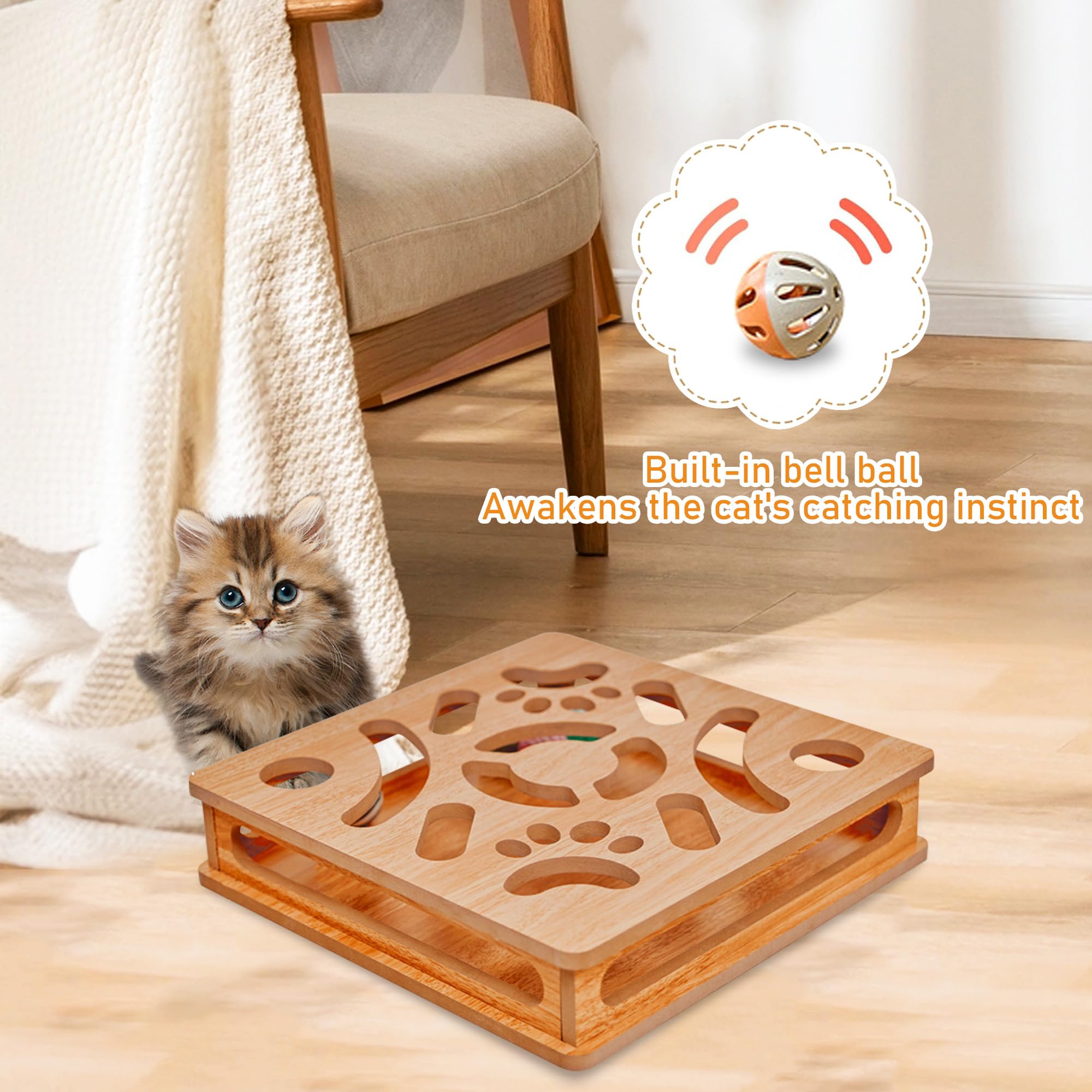 Cat Puzzle Toys Interactive Cat Dancer For Indoor Cats,Cat Teasing Box With Squeaky Toys And Scratching Felt,Kitten Track Ball T