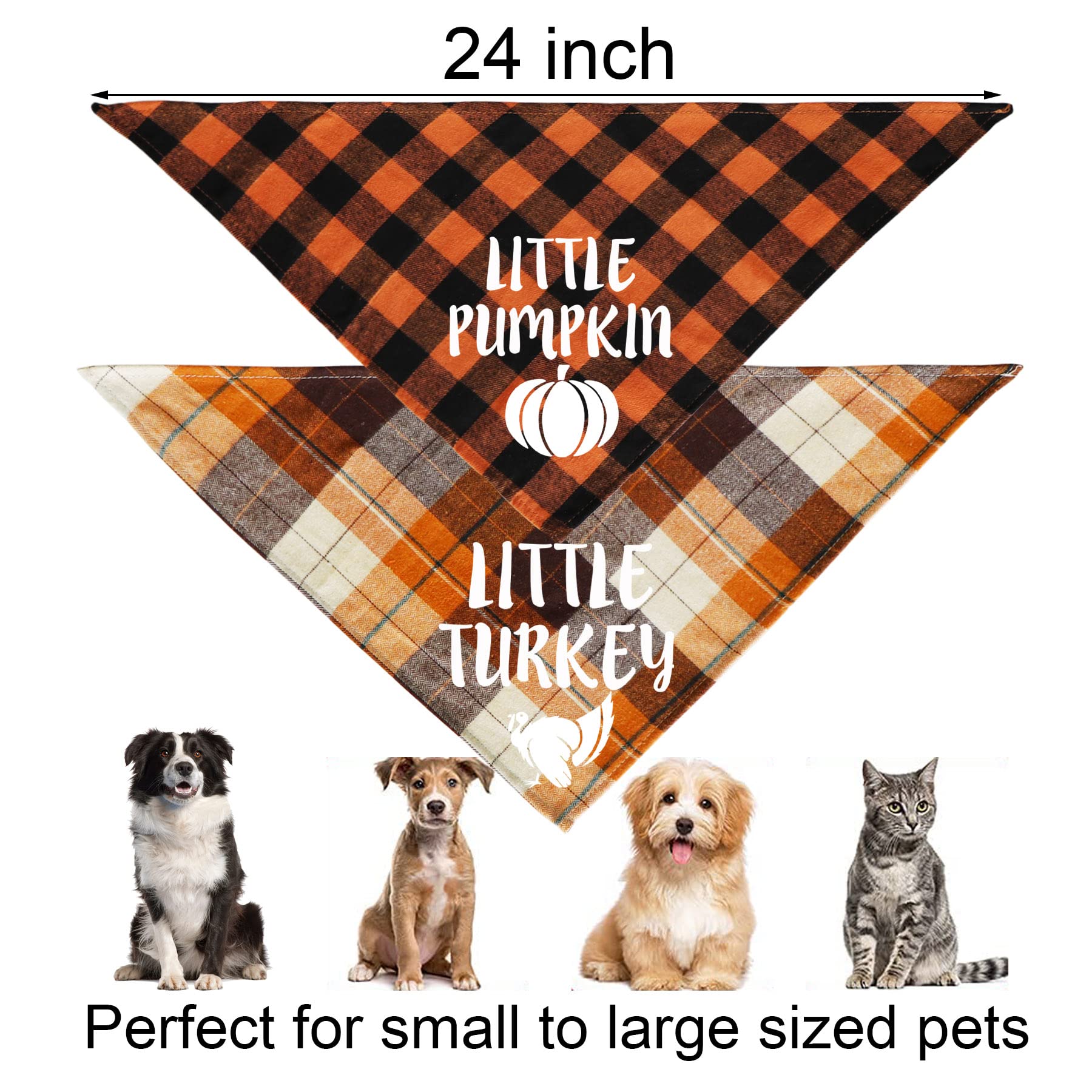 Jotfa 2 Pack Halloween Thanksgiving Day Dog Bandanas, Holiday Fall Plaid Dog Puppy Bandana Scarf Little Pumpkin Little Turkey Dog Costume For Small Medium Large Dogs Pets