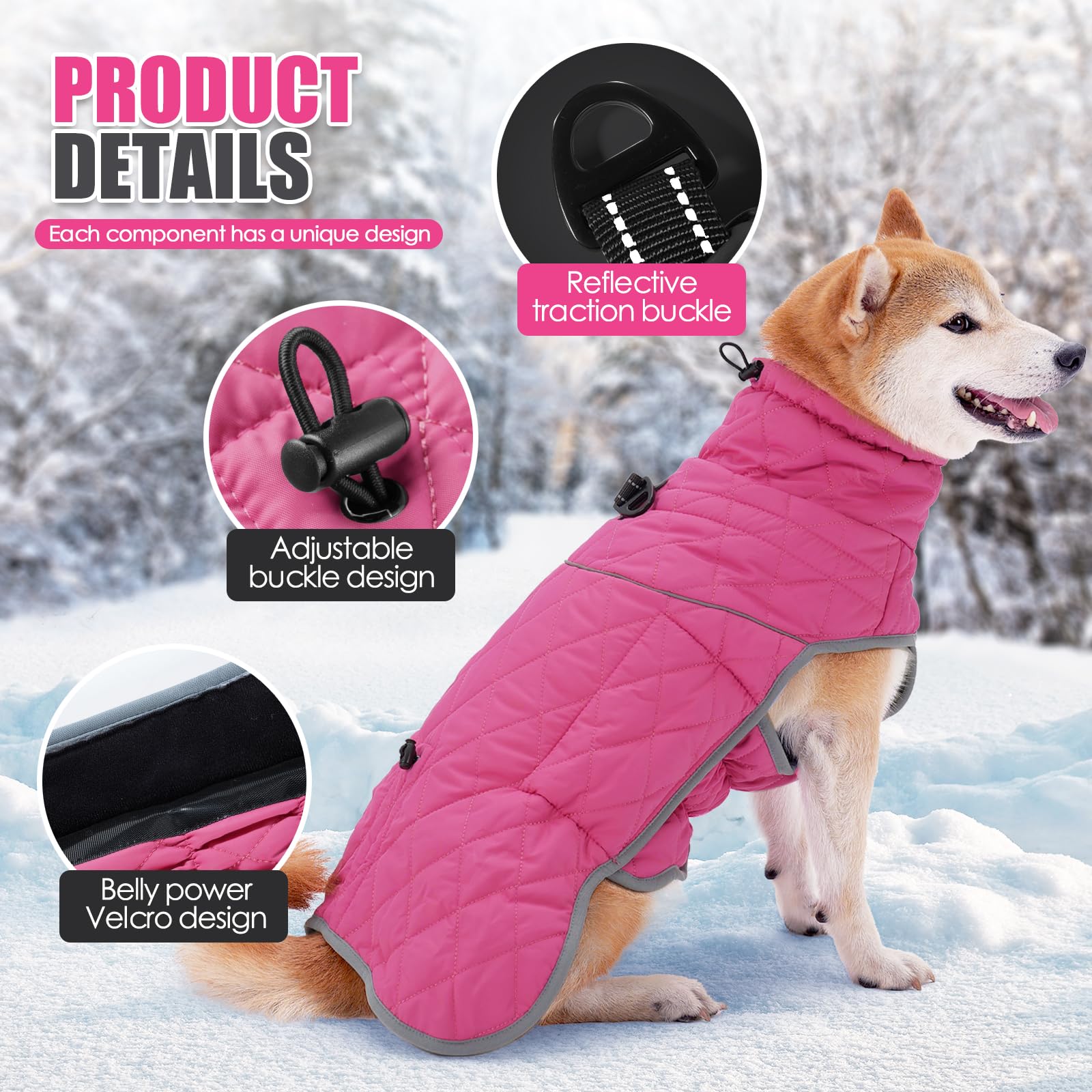 Pinellia Dog Winter Coat,Waterproof Dog Pullover Jumpsuit,Windproof Jacket For Small Medium Large Dog.High Collar Adjustable Dog