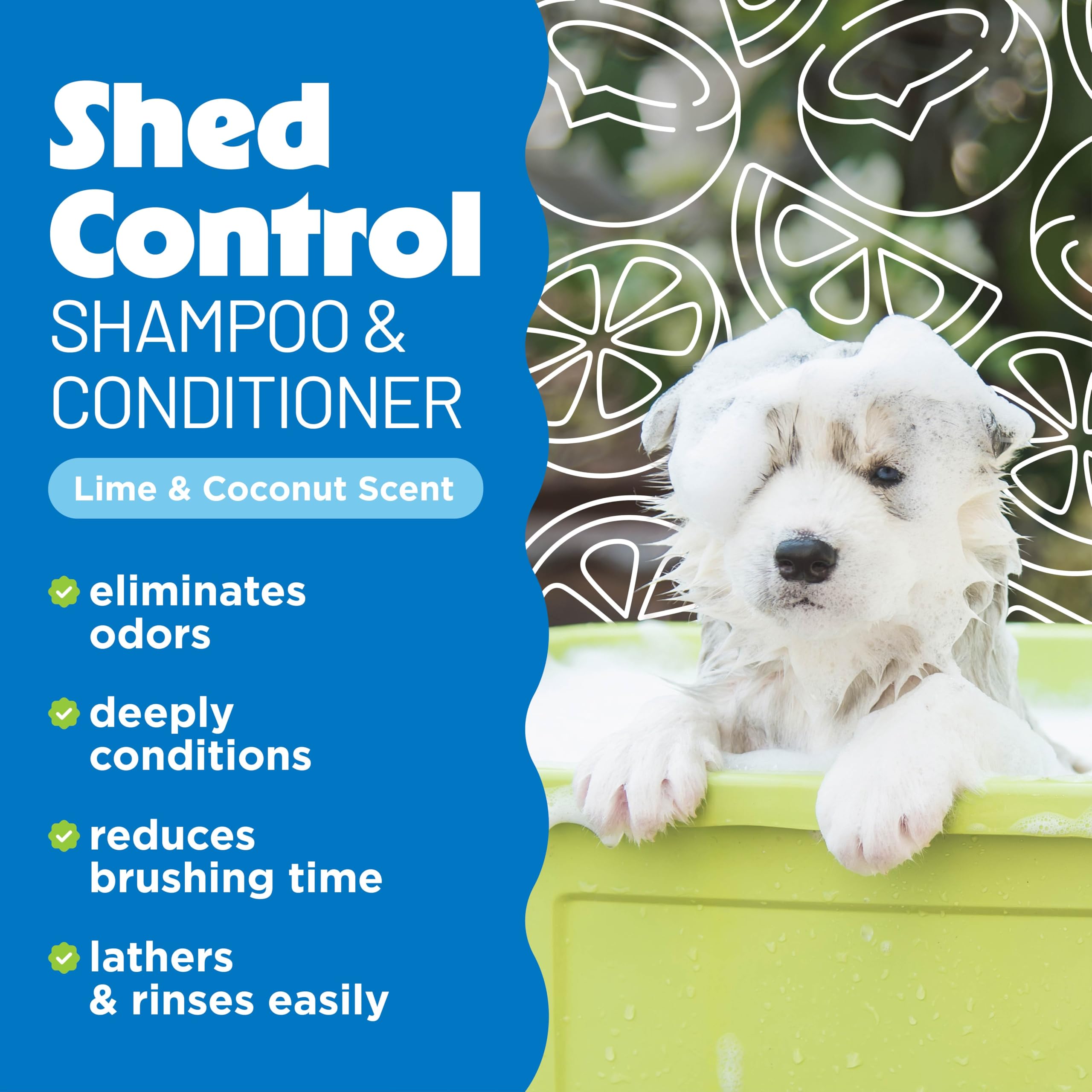 Tropiclean Deshedding Dog Shampoo And Conditioner Set, Grooming Bundle For Shedding Control, Puppy Safe, Lime & Coconut Scent, M