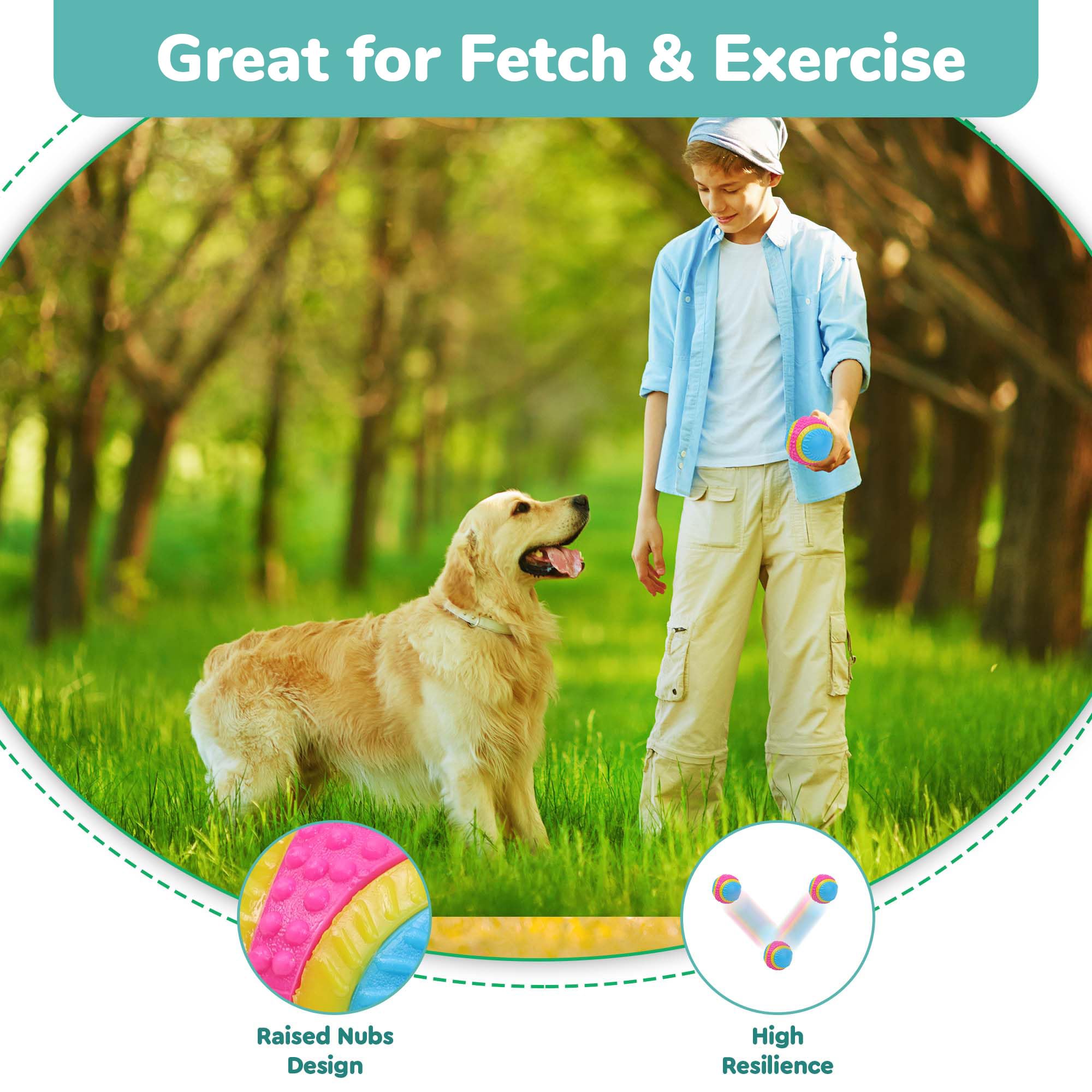 Spot Sensory Ball For Soft Chewers - Stimulates All 5 Senses, Bell & Squeaker Sounds, Raised Nubs Clean Teeth, High Contrast Fetch Toy, Beef Scented, Durable Tpr Rubber Ball, 2.5-Inch