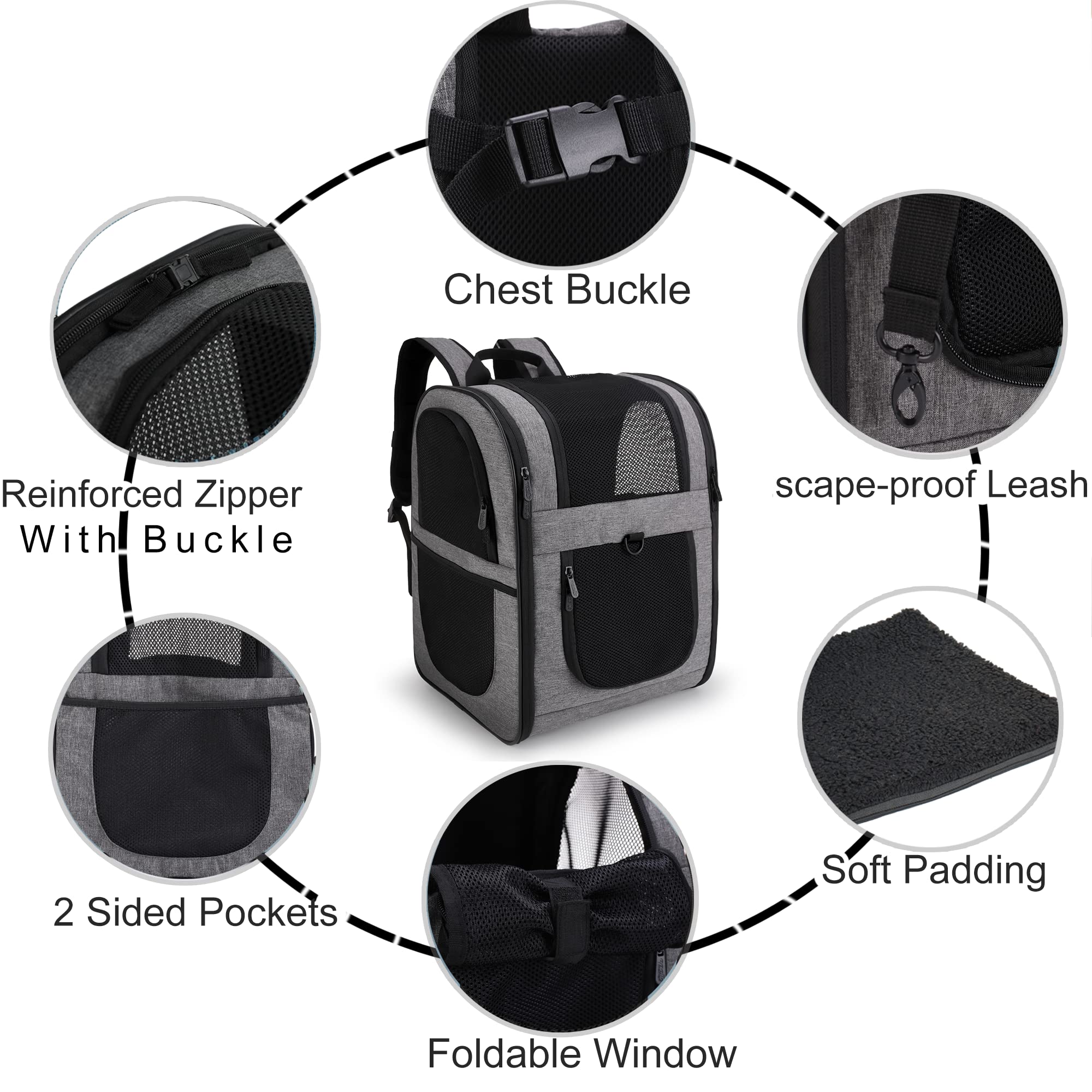 Apollo Walker Pet Carrier Backpack For Large/Small Cats And Dogs, Puppies, Safety Features And Cushion Back Support For Travel, Hiking, Outdoor Use (Gray-Expandable)