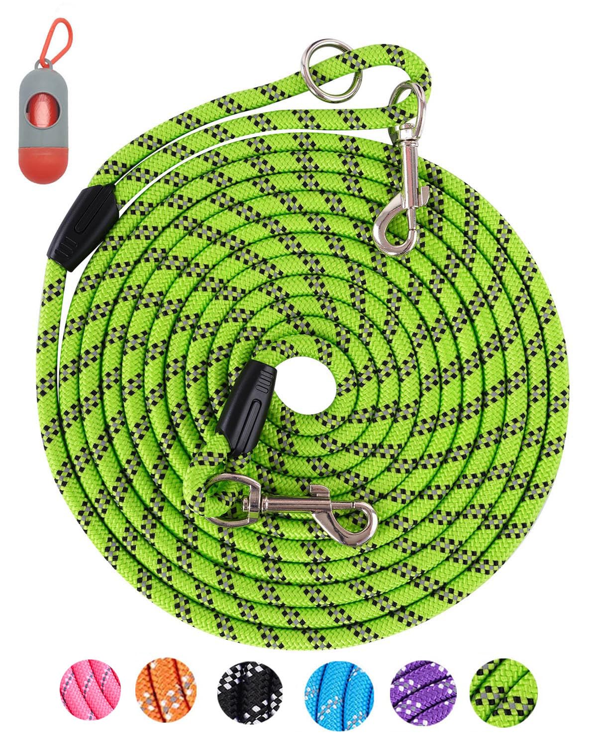 Long Dog Leash For Dog Training 16Ft/30Ft/50Ft/100Ft, Reflective Dog Leash With Lockable Hook, Heavy Duty Dog Lead For Large Medium Small Dogs Outside Walking, Playing, Camping, Or Yard 20Ft Green