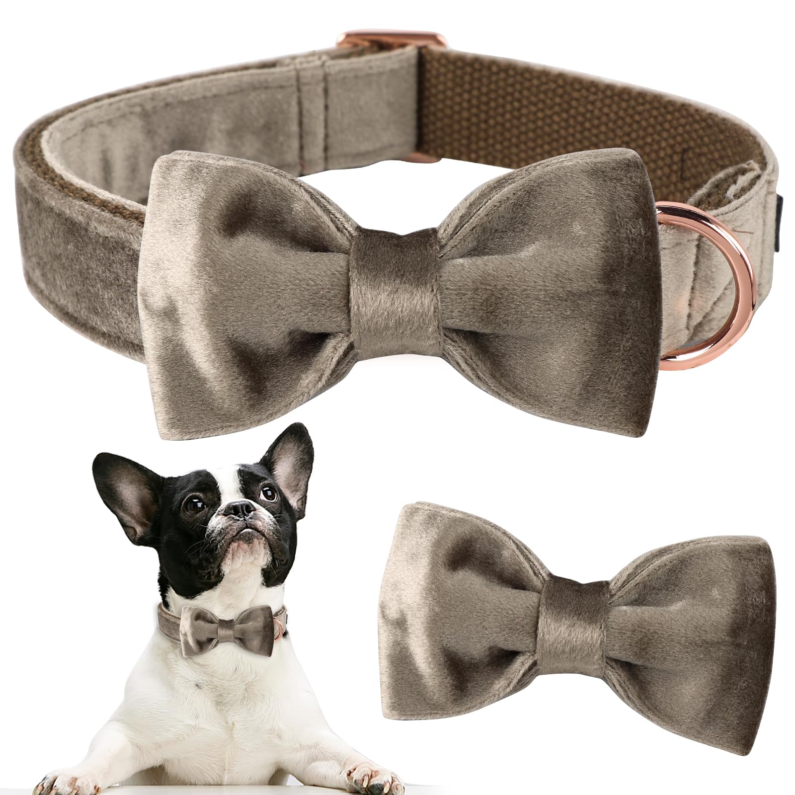 ARING PET Bowtie Dog Collar,Velvet Dog Collars with Detachable Bowtie, Adjustable Bow Tie Collar for Girl and Boy Dogs.