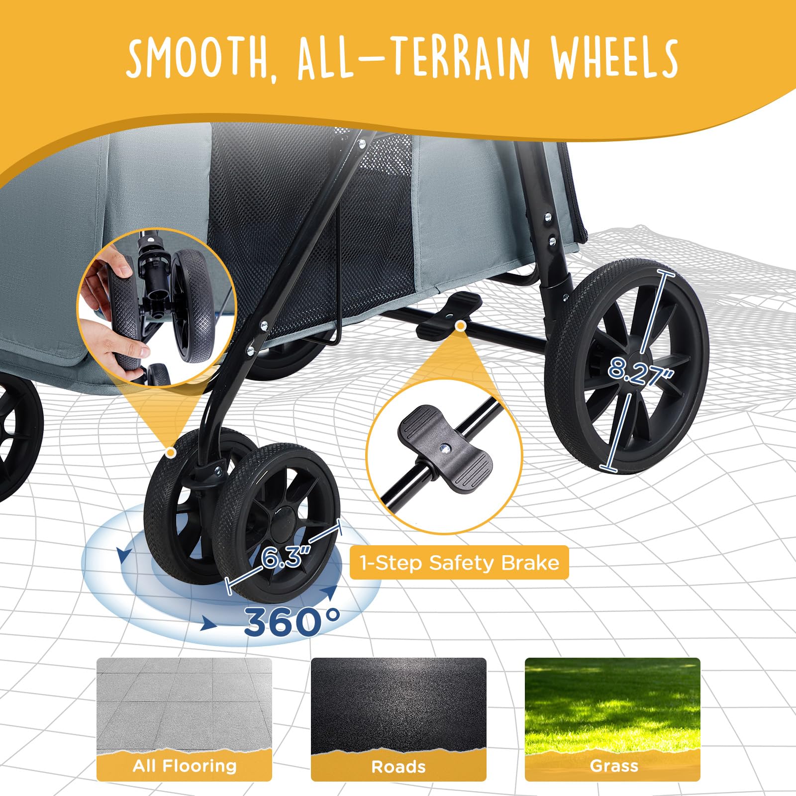 Canine Canyon Scout Pet Stroller, 4-Wheel Design For Small/Medium Dogs - One-Button Fold, Adjustable Mesh Windows & Shades, 360