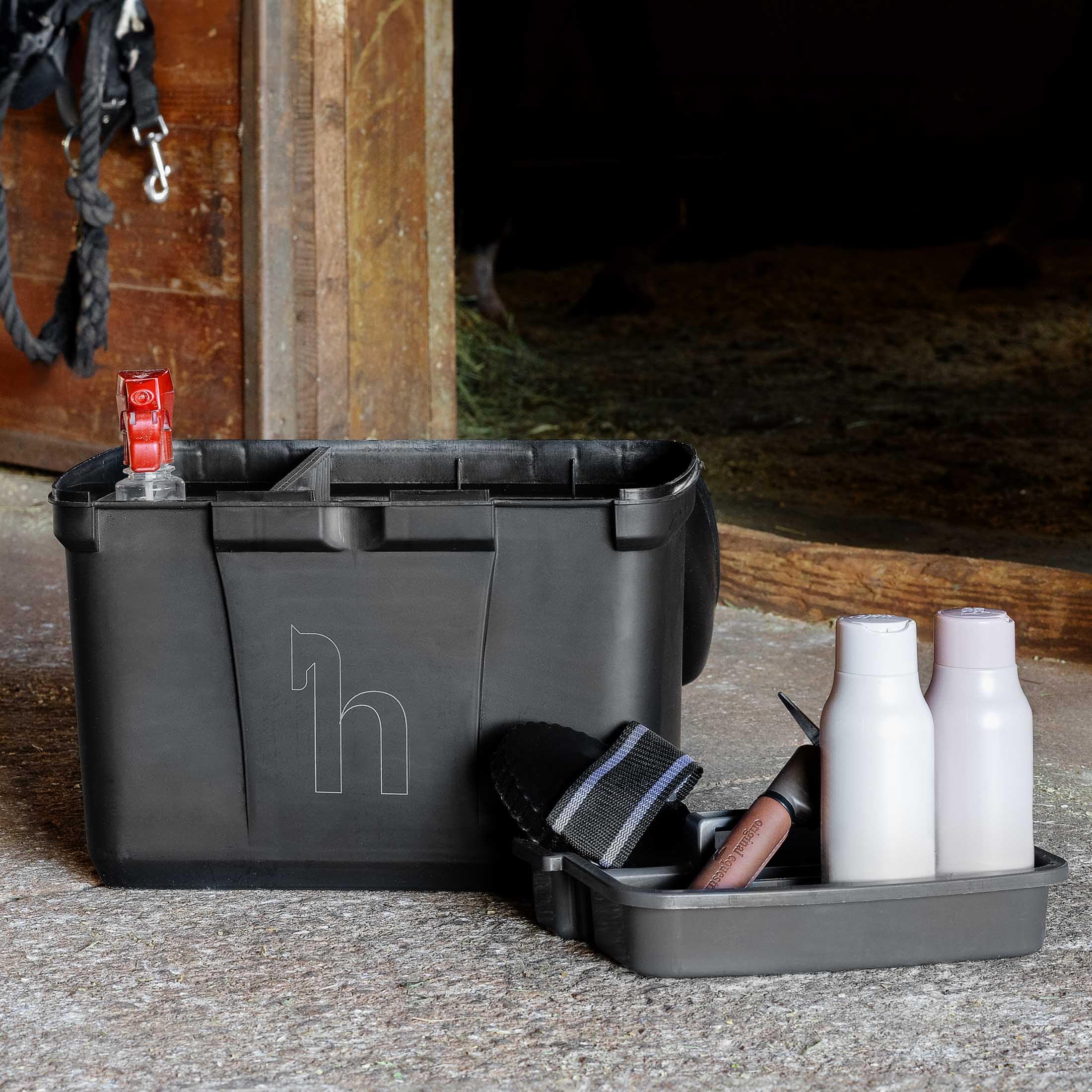 Horze Smart Grooming Box For Horses, Dogs, Cats With Removable Tray | Non-Slip, Crack Resistant | 16'' X 12'' X 12'' - Black - O