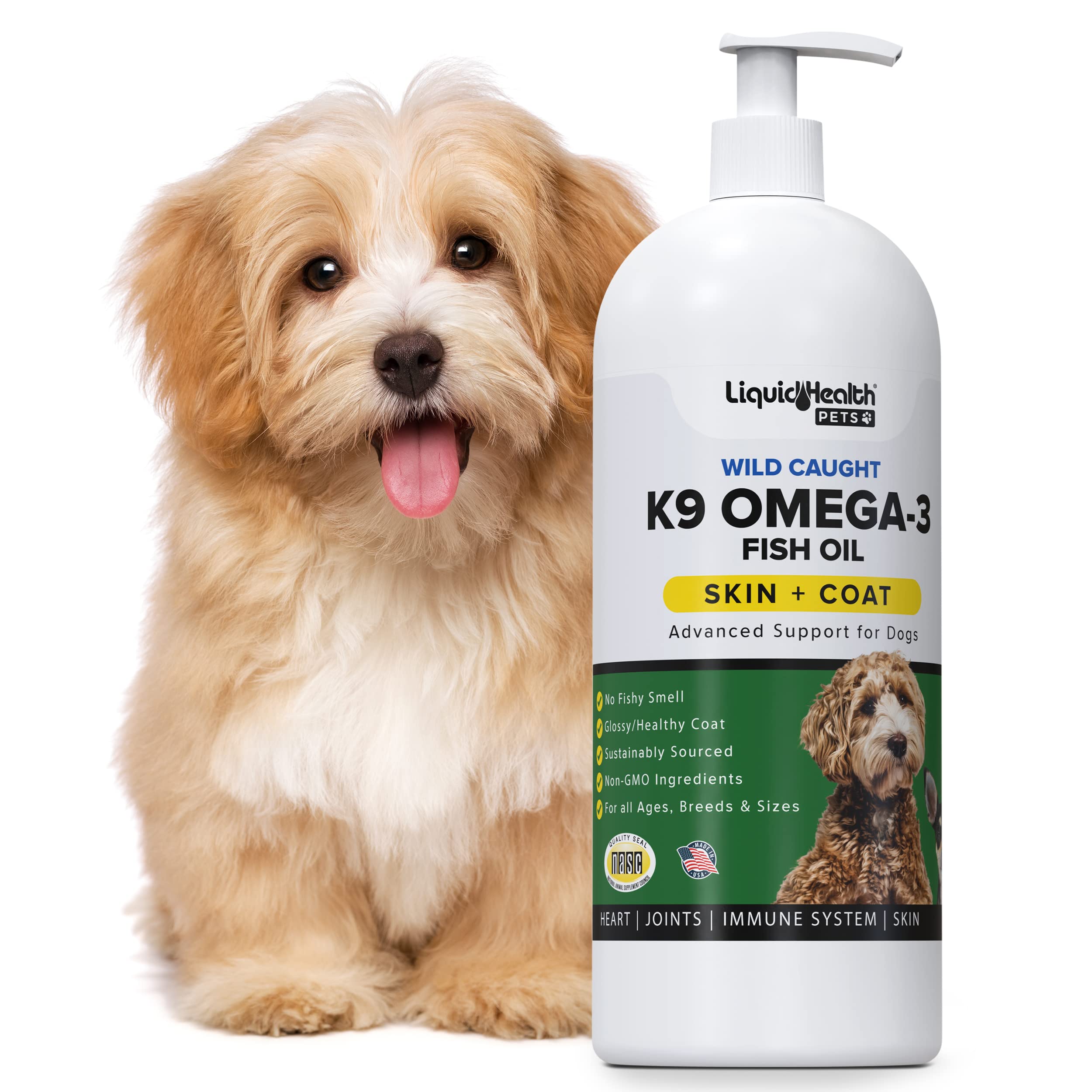 Liquid Health Pets K9 Omega 3 Fish Oil for Dogs - Liquid Omega 3 for Dogs with EPA + DPA + DHA, Dog Shedding Suplement May Reduc