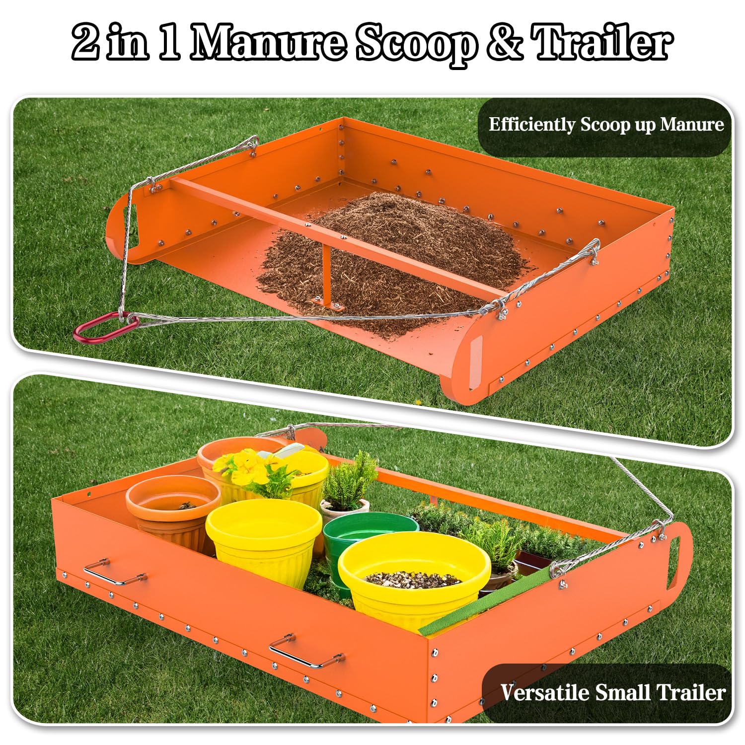 Buyyah Pasture Manure Scoop, Tow Behind Manure Scoop For Horses Paddocks, Picks Up For Small Manure From Horse, Sheep, Goat, Alp