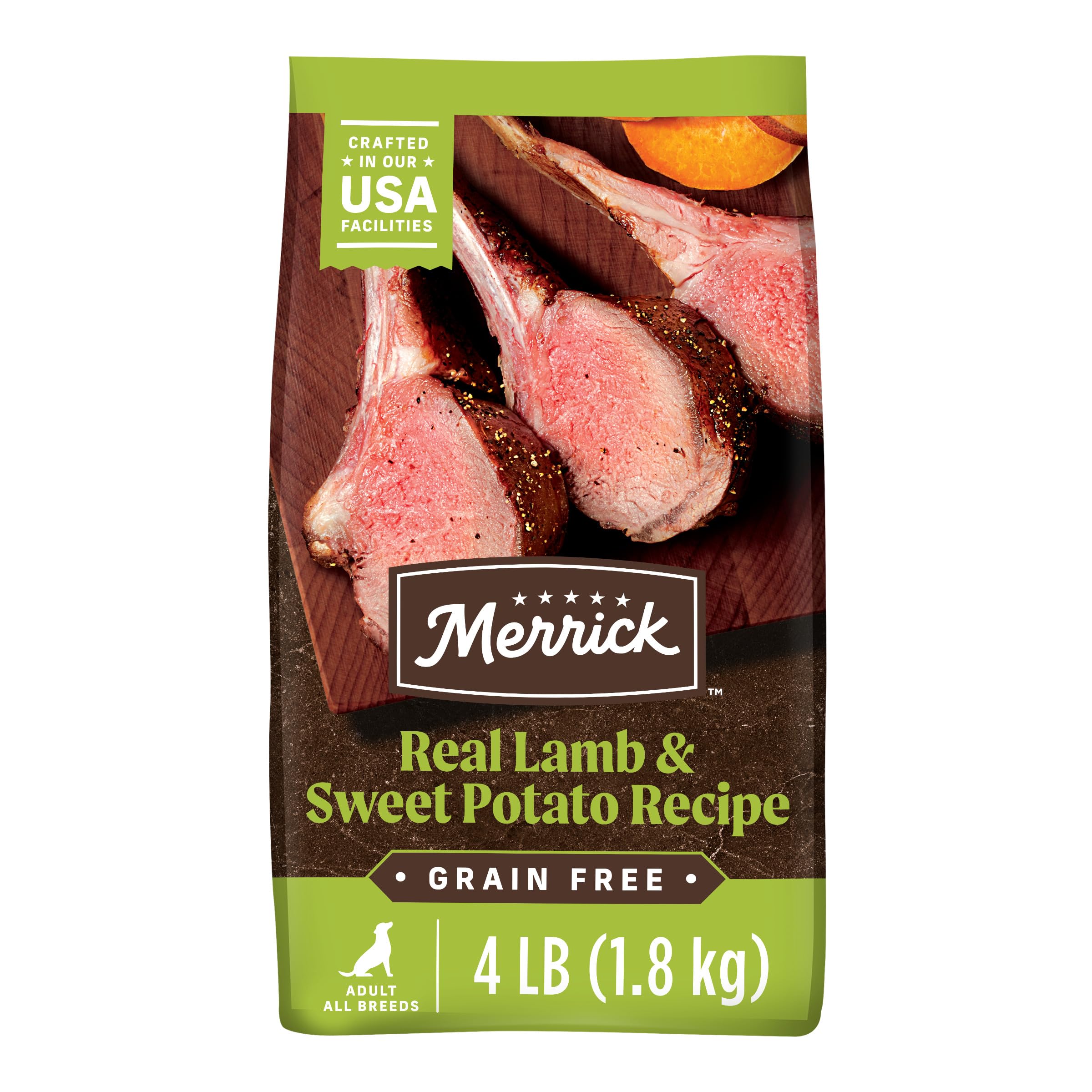 Merrick Premium Grain Free Dry Adult Dog Food, Wholesome And Natural Kibble With Real Lamb And Sweet Potato - 4.0 lb. Bag