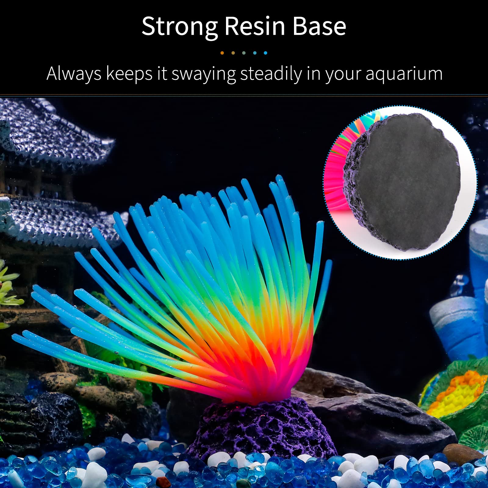 Uniclife Aquarium Imitative Iridescent Blue Sea Urchin Ball Artificial Silicone Ornament With Glowing Effect For Fish Tank Lands