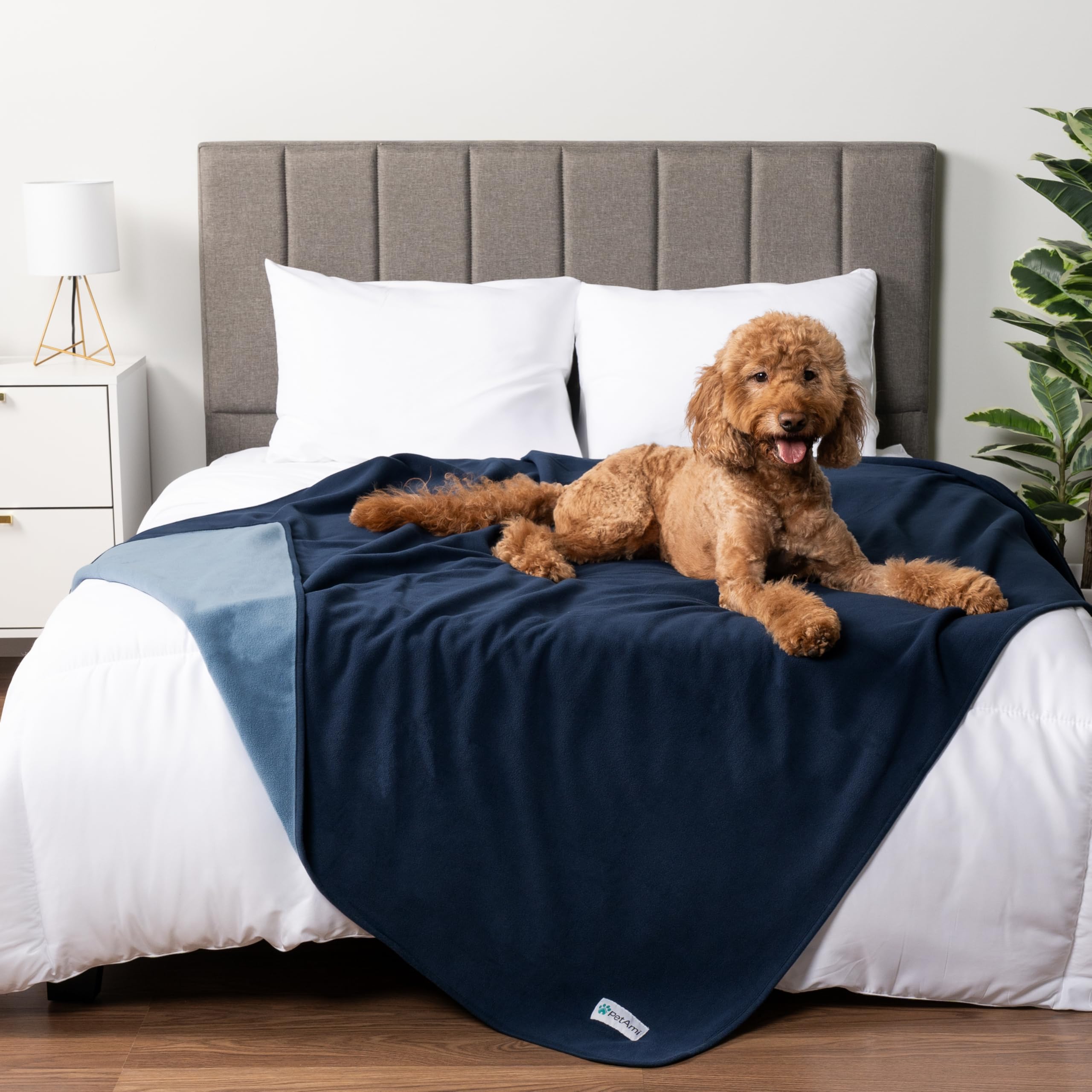 Petami Waterproof Dog Blanket For Medium Large Pets Dogs Cats, Pet Couch Cover Protector For Furniture, Reversible Washable Soft Fleece Cat Blanket For Bed Couch Sofa, 40X60 (Navy/Blue)