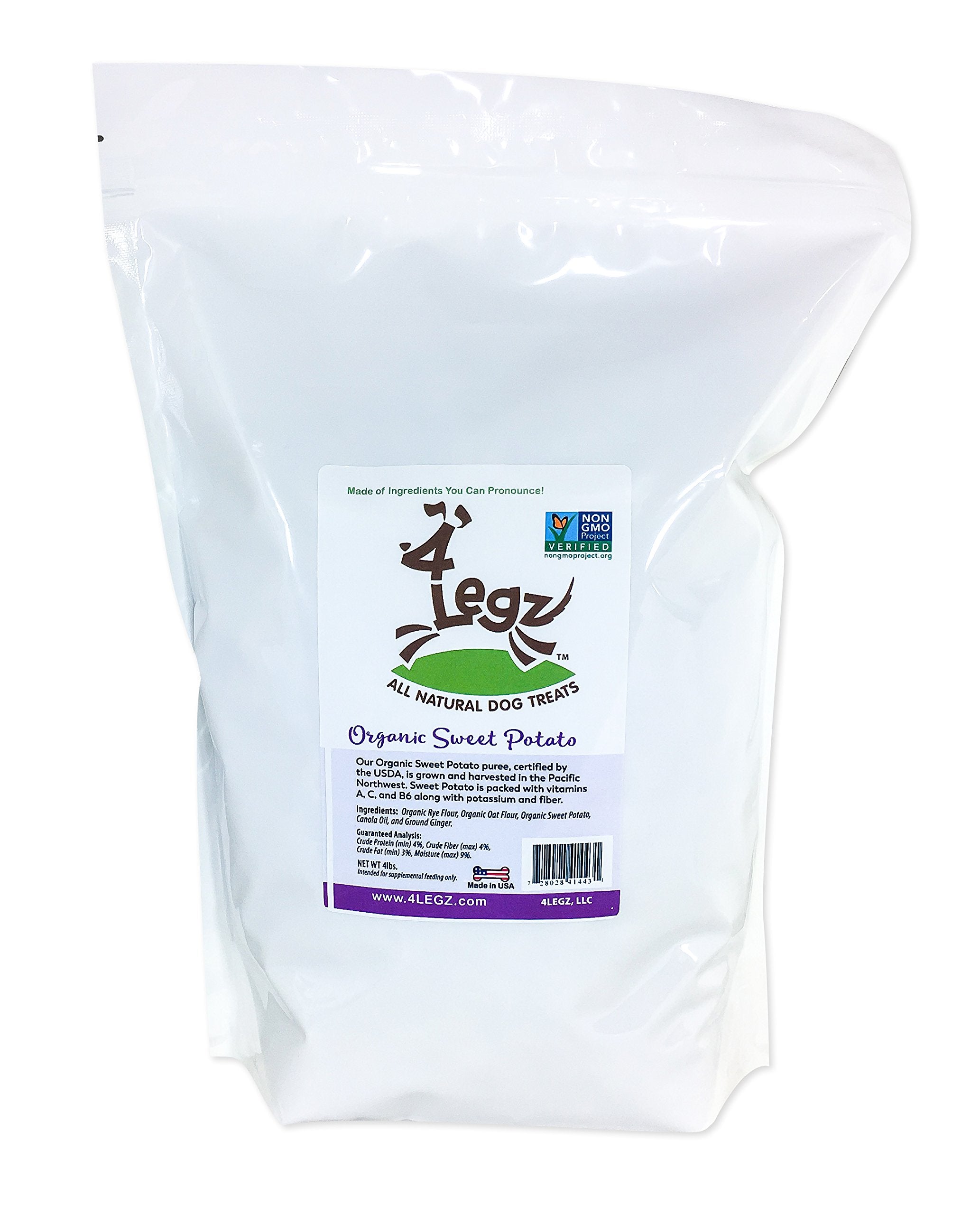 4Legz Organic Sweet Potatoes All Natural Crunchy Non-GMO Dog Treats, 4 Pound