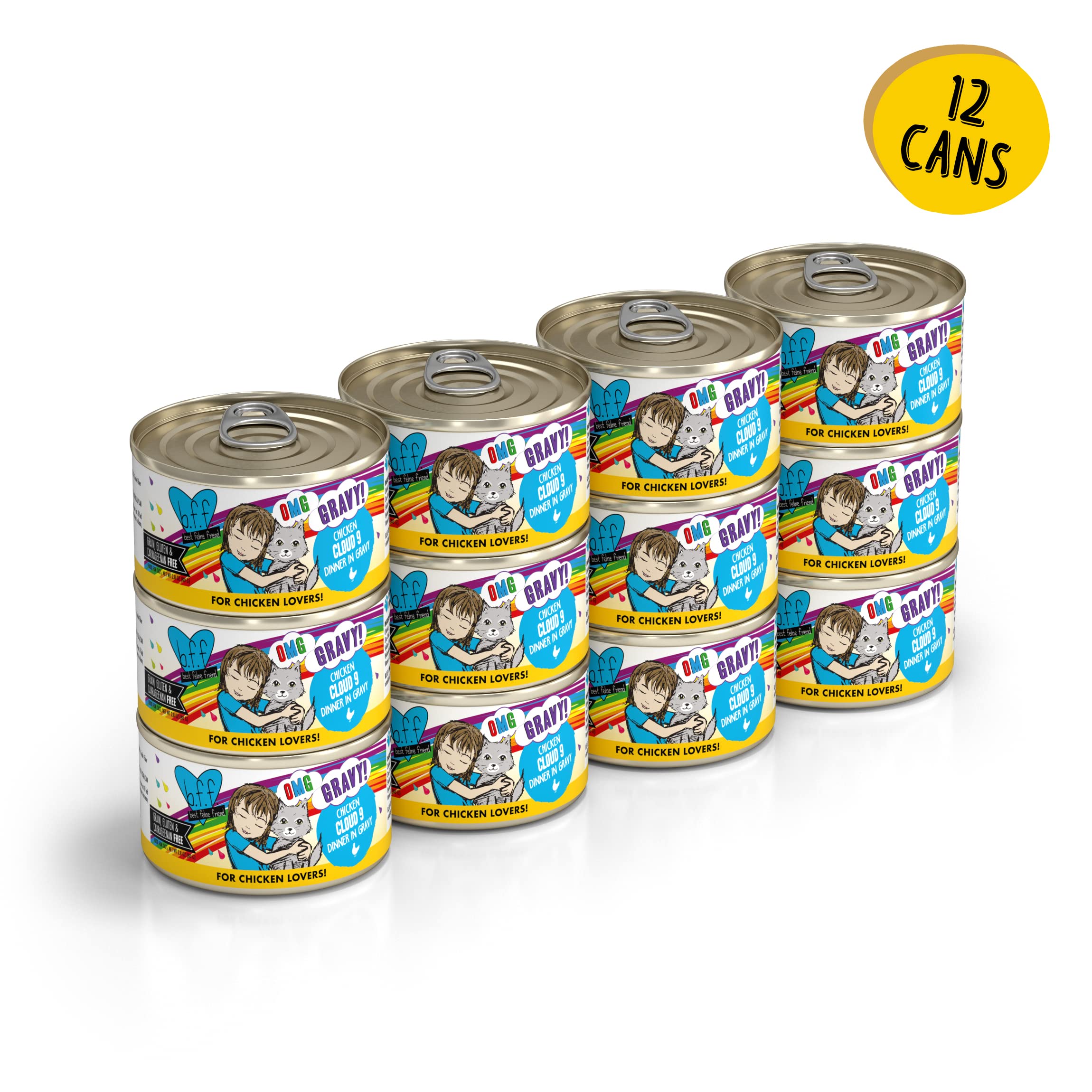 Weruva B.F.F. OMG - Best Feline Friend Oh My Gravy!, Chicken Cloud 9 with Chicken in Gravy, 2.8oz Can (Pack of 12)