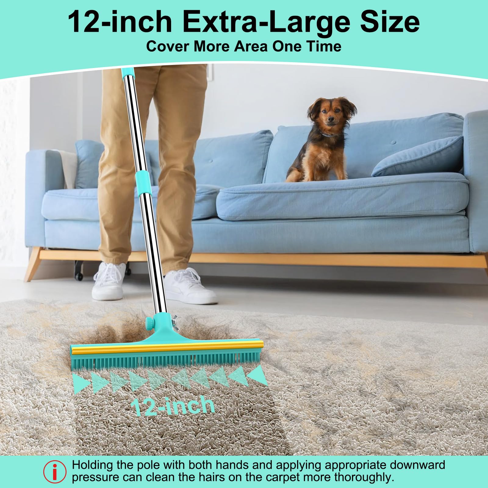 Carpet Rake for Pet Hair Removal - 60 Adjustable Long Handle Carpet Rake, 3 in 1 Reusable Pet Hair Removal Tool Kit, Cat Dog Fur