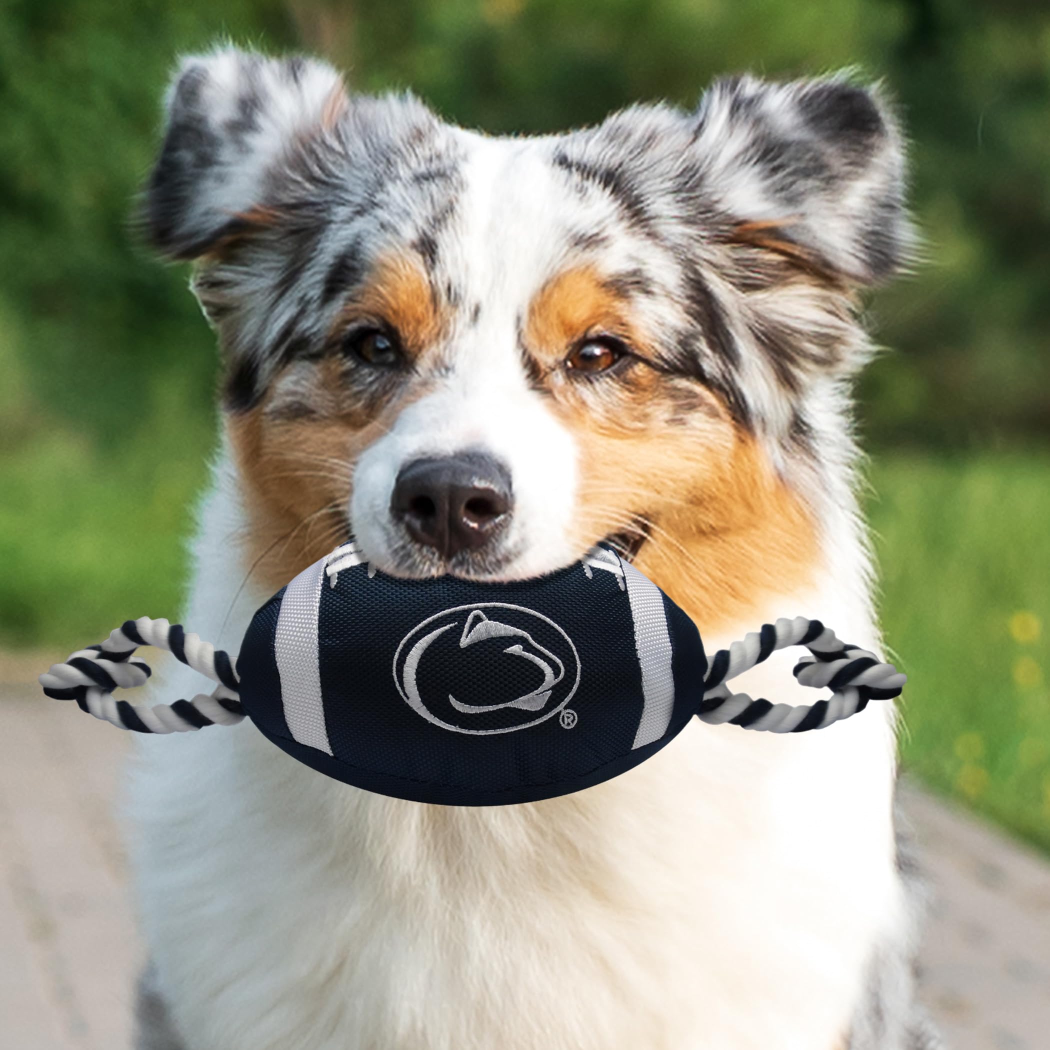 Pets First NCAA Penn State Nittany Lions Football Dog Toy, Tough Quality Nylon Materials, Strong Pull Ropes, Inner Squeaker, Col