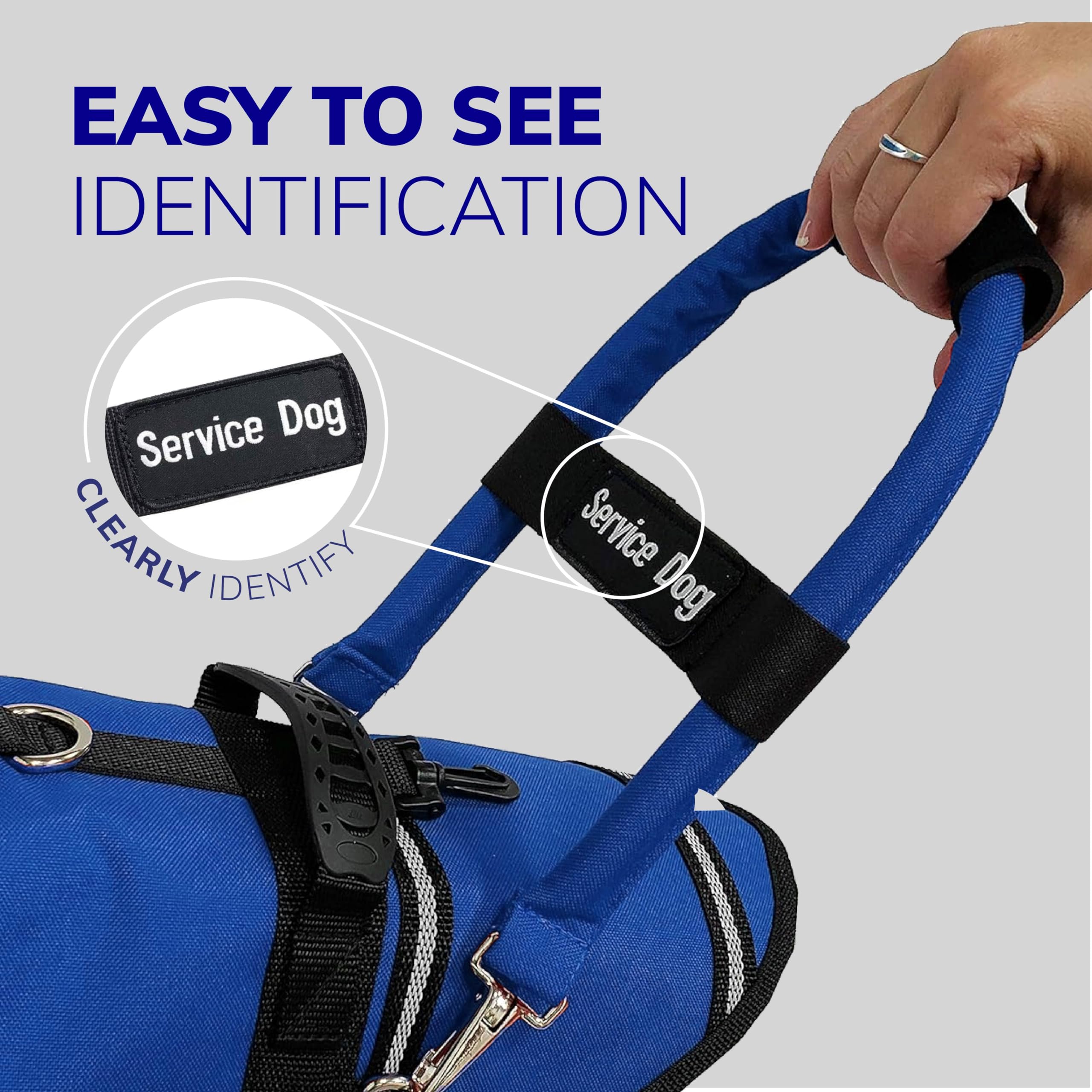 Activedogs Cordura Clip-On 12'' K9 Bridge Handle W/Neoprene Handle + Elastic Adjustable Service Dog Id Patch - Blue
