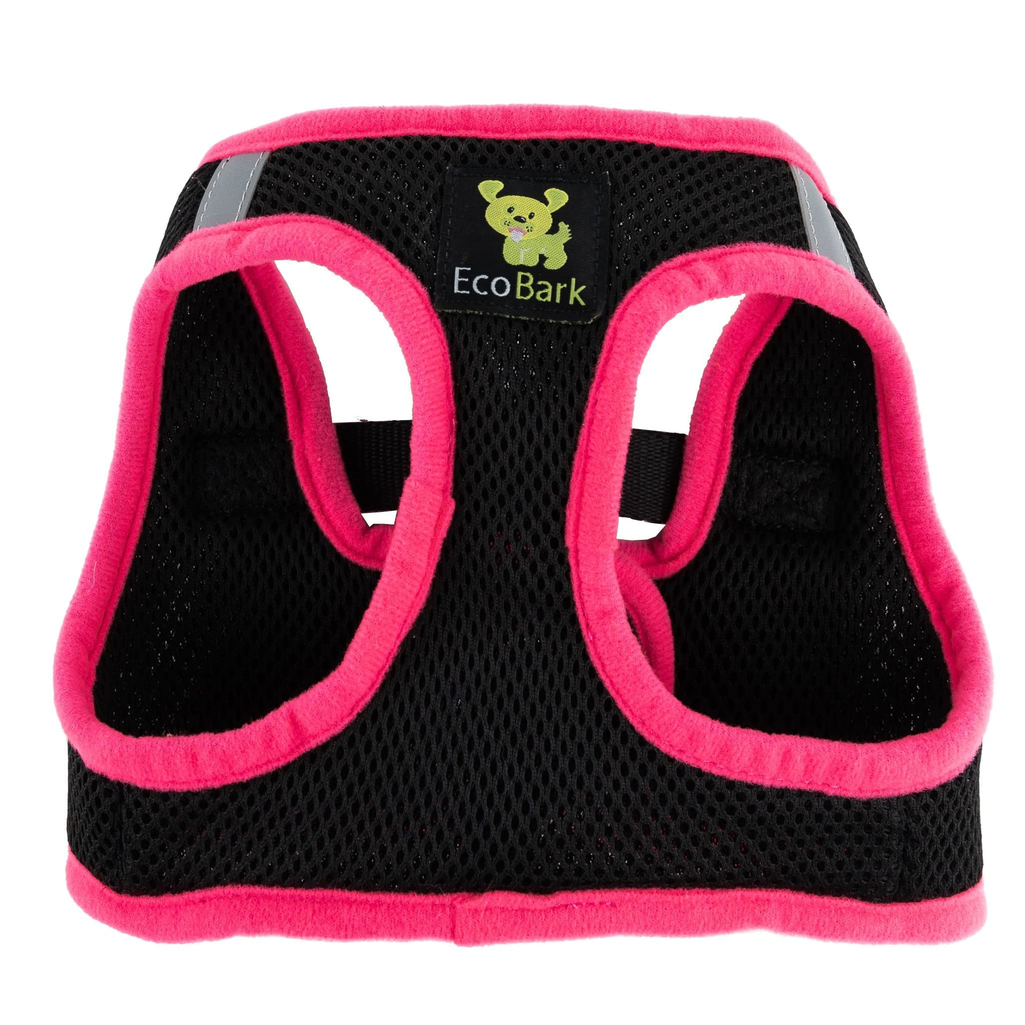 Ecobark Step In Dog Harness - Eco-Friendly Dog Harnesses For Small And Medium Breed Dogs - Reflective And Adjustable Body Halter Vest - Soft Mesh Toy Breed Harness (Black And Pink, Large)