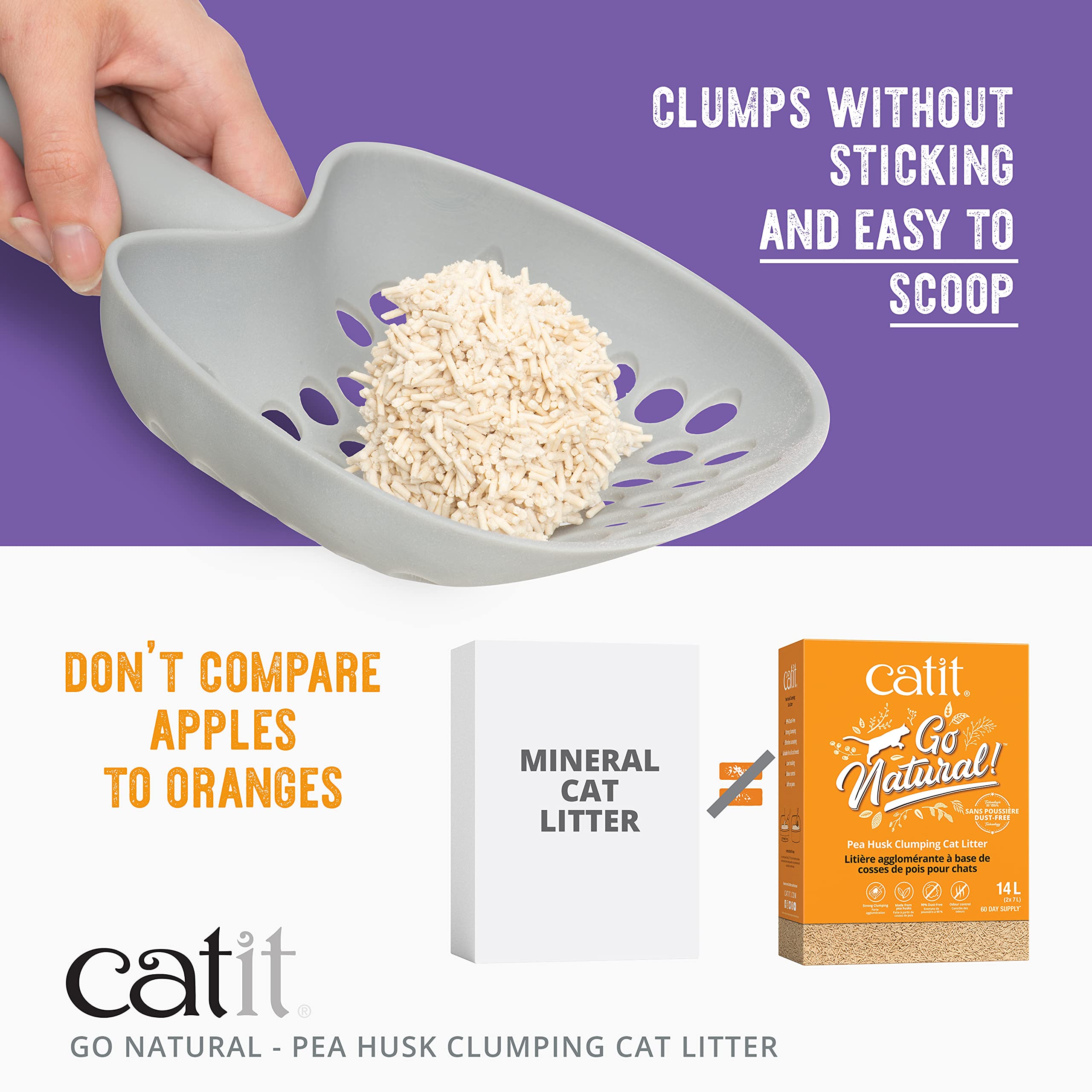 Catit - Go Natural Pea Husk Clumping Cat Litter - Lightweight, Dust Free, Easy Cleaning & Scooping, Flushable Kitty Litter With Odor Control & Subtle Fragrance - 12.3 Lbs, Lavender Scented