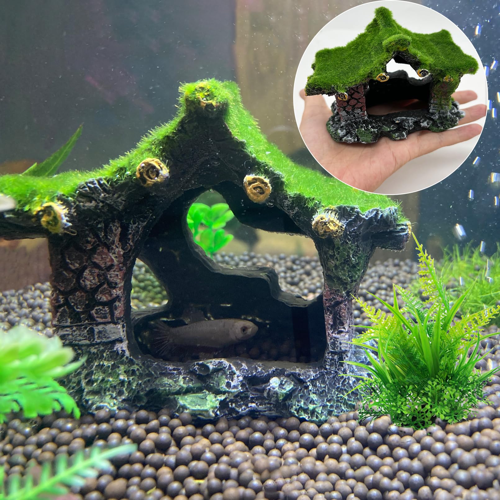 Aquarium Decoration House Resin Hollow Betta Hideout House Fish Hide Tank Terrarium Accessories Cave Ornament For Small Shrimp H