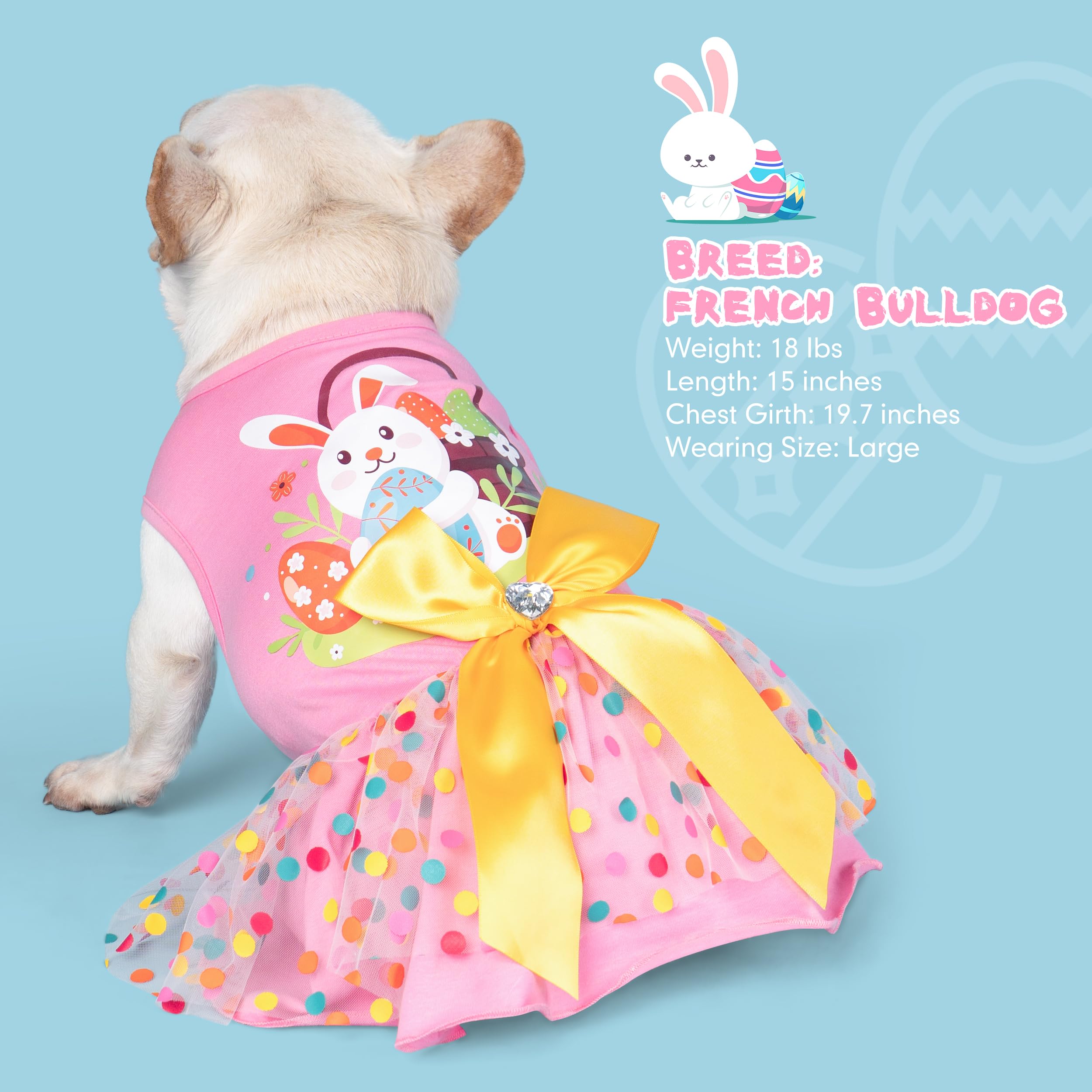 Cyeollo Easter Day Dog Dress Dog Clothes Girl Skirt Holiday Outfit Bunny Egg Print Tulle Doggie Dresses For Small Dogs Cats Pet