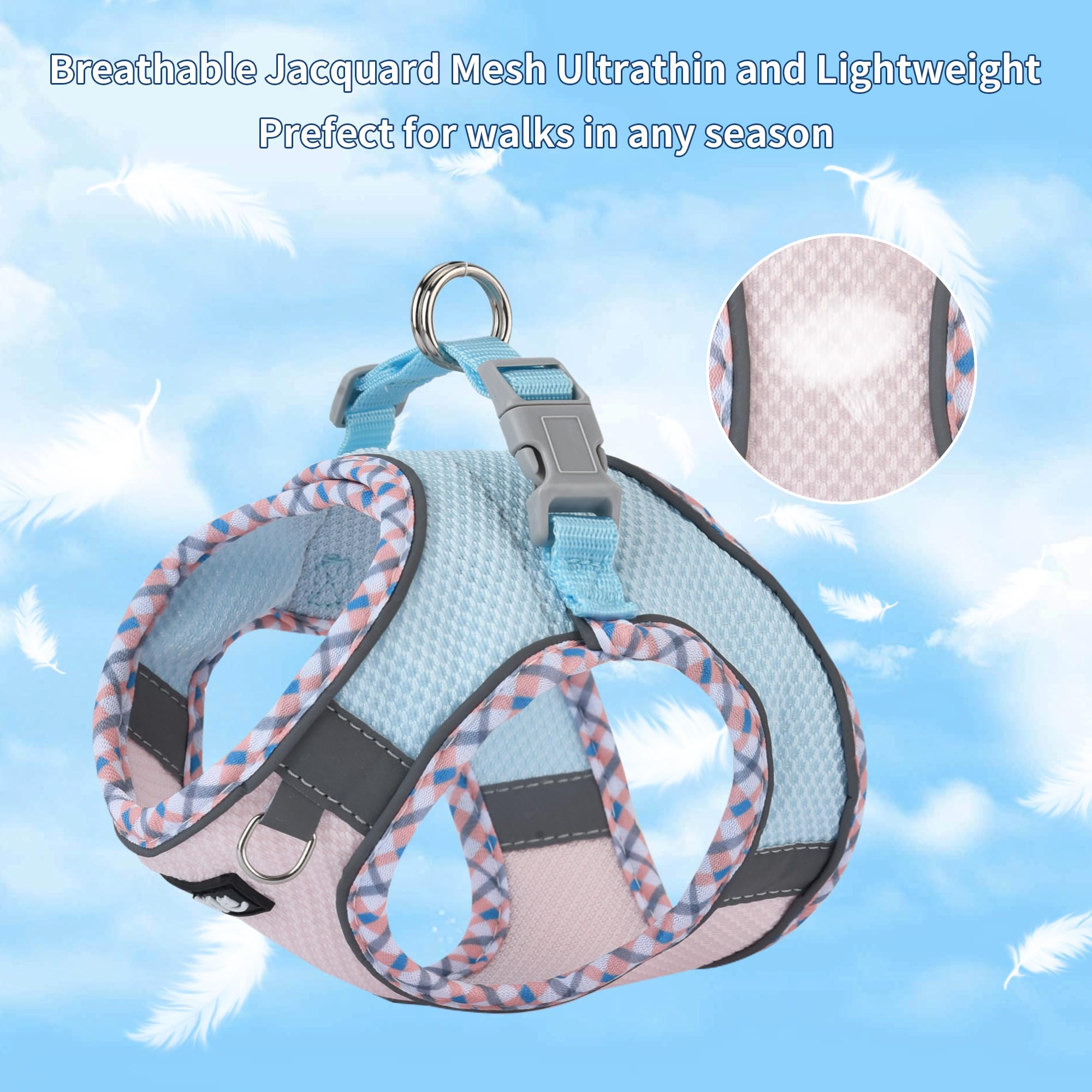 AIITLE Teacup Puppy Harness with Leash - Adjustable Soft Vest with Magic hook and loop & Reflective Safety Strips, Easy-Put-On f