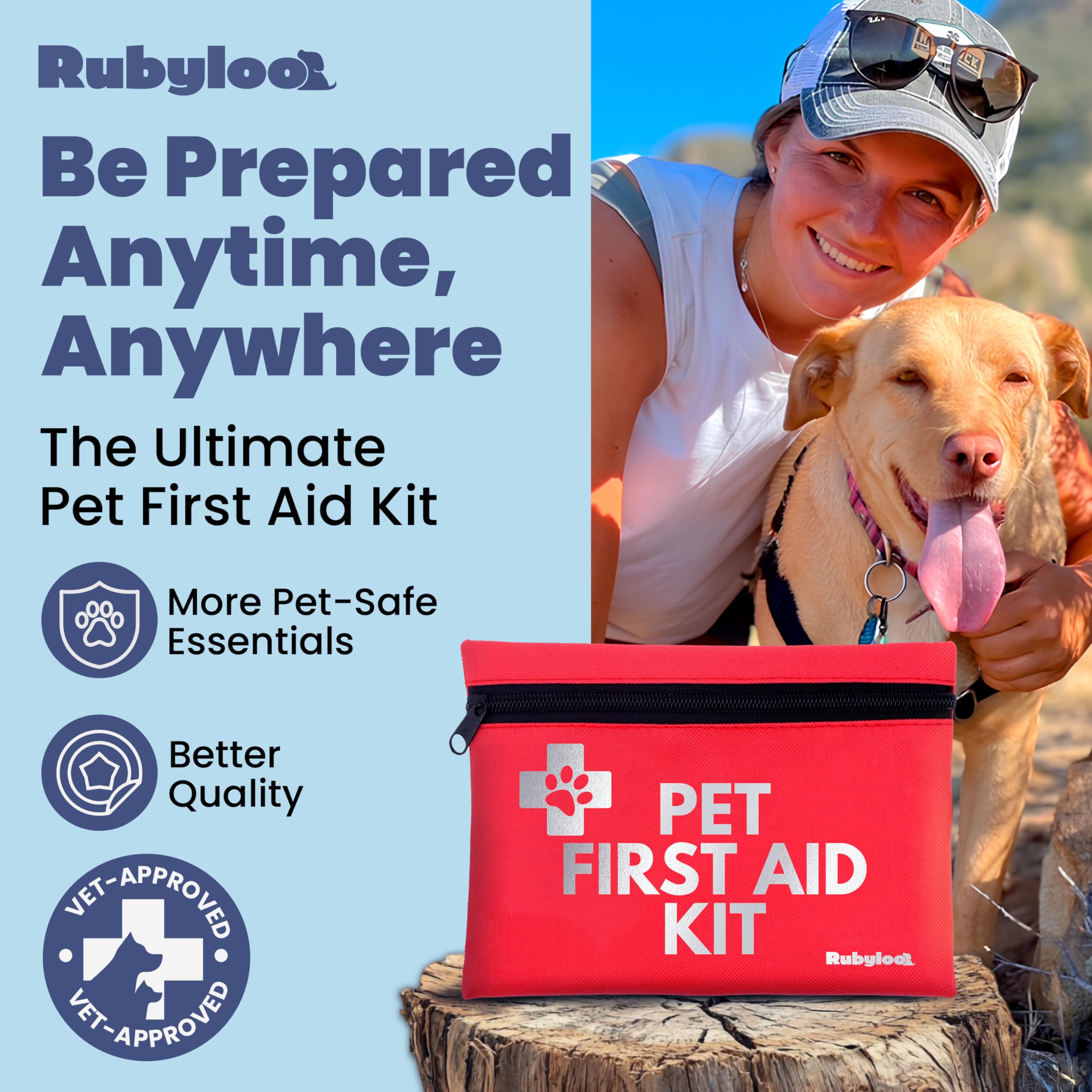Dog First Aid Kit for Hiking & Travel - Vet Approved Emergency Supplies - Pet First Aid Kit Guide, Tick Remover, Thermal Blanket