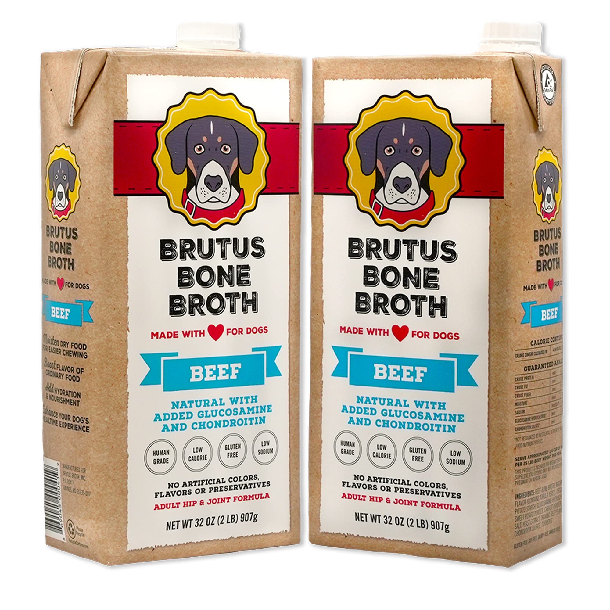 Brutus Beef Bone Broth for Dogs and Cats - All Natural Bone Broth with Chondroitin Glucosamine & Turmeric, Human Grade Food Topp