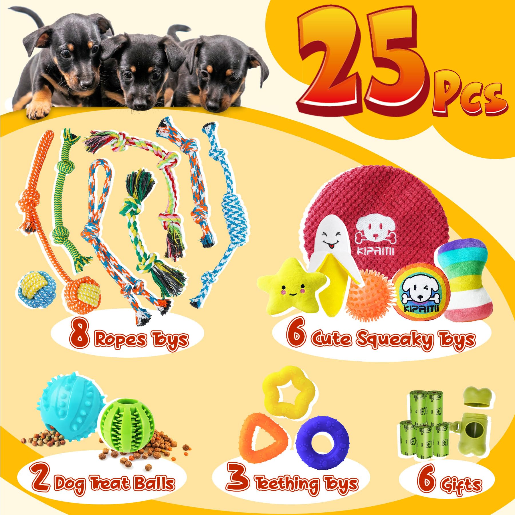 Kipritii Puppy Toys For Dog Teething-25 Pack Assorted Puppy Dog Chew Toys For Boredom With Rope Toys, Dog Treat Balls & Dog Toy For Puppy And Small Dogs